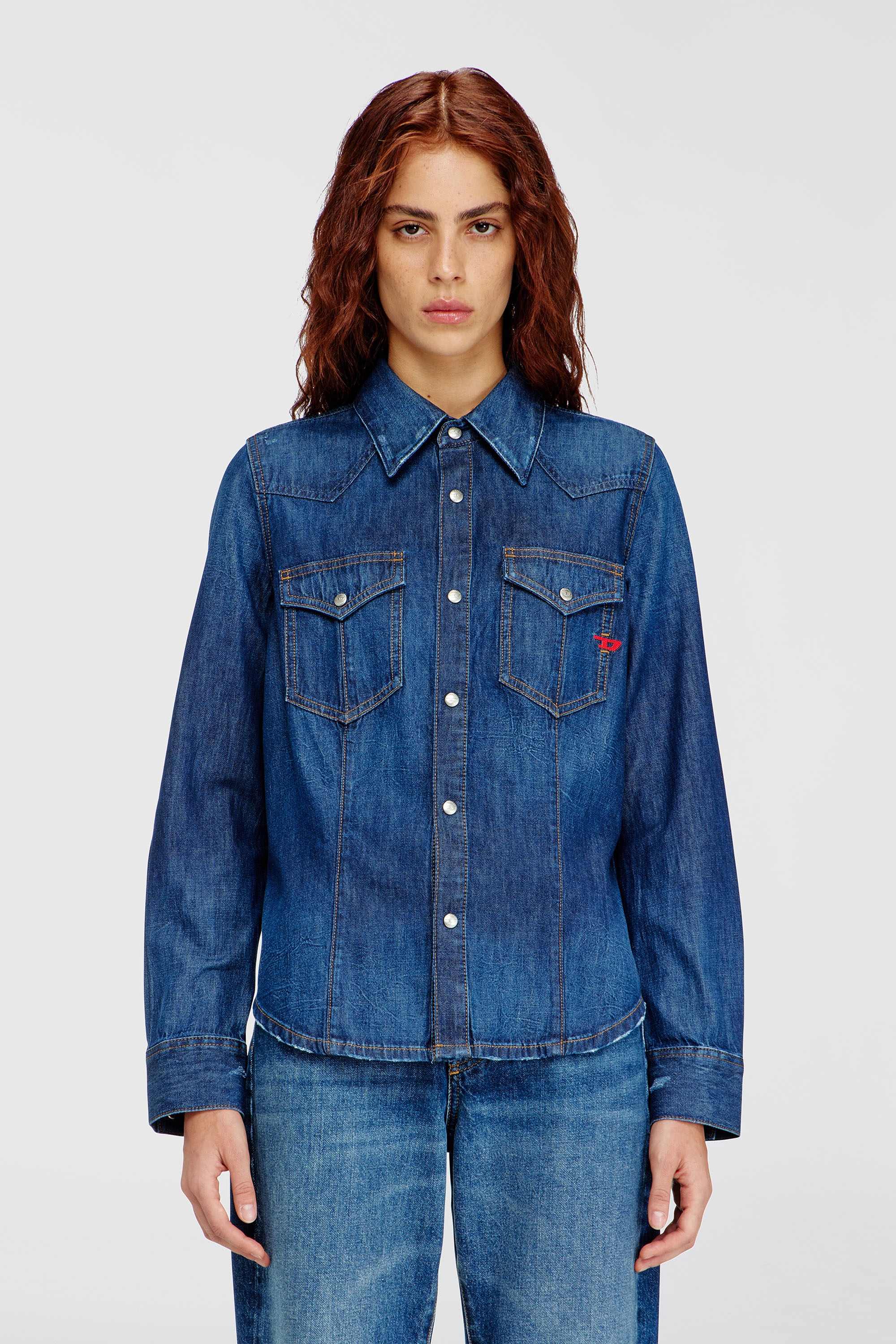 Diesel - Western shirt in clean-wash denim - Denim Shirts - Woman - Blue
