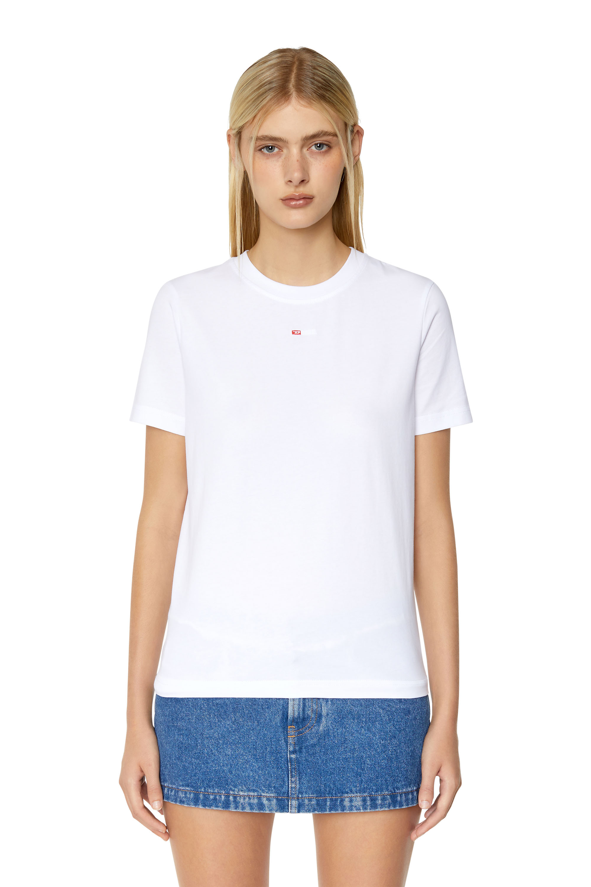 Diesel - Camiseta con logotipo pequeño bordado - Camisetas - Mujer - Blanco