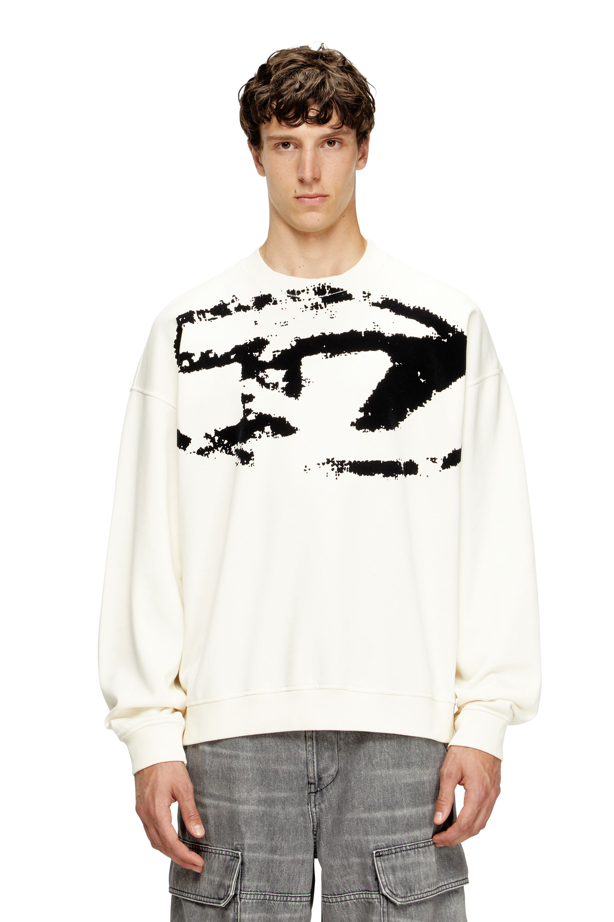 Diesel - S-BOXT-N5, Man's Sweatshirt with distressed flocked logo in White - 1