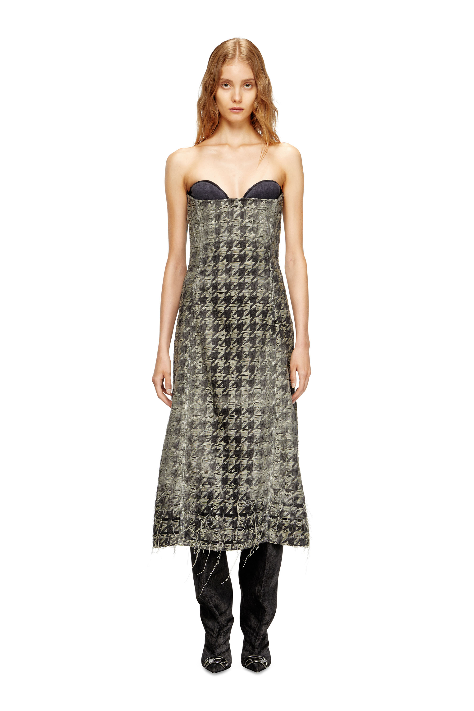 Midi dress in houndstooth-weave denim - Dresses