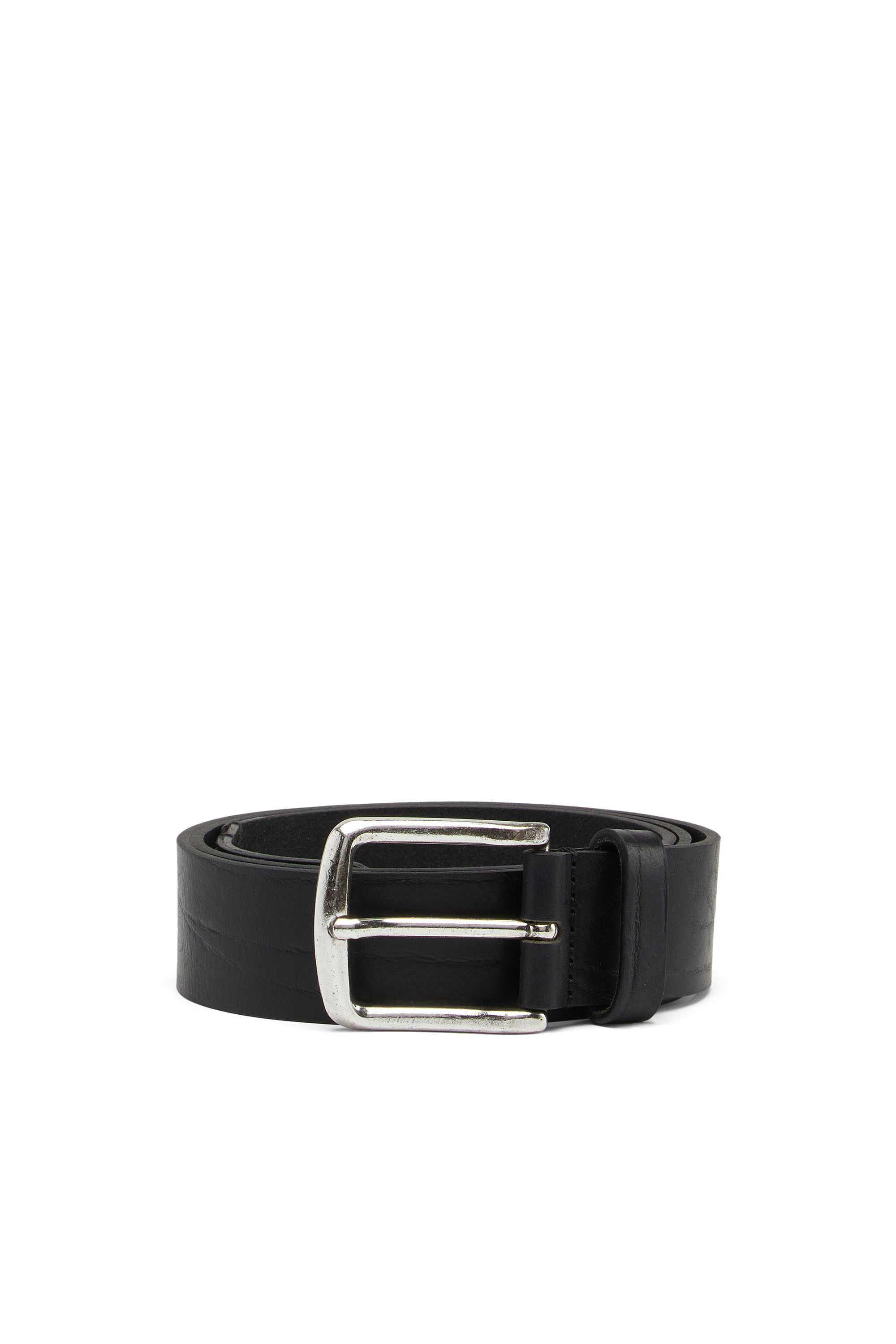 Diesel Men's Black - 3.9Cm Treated Leather Belt With Logo - Belts - Man Size 80