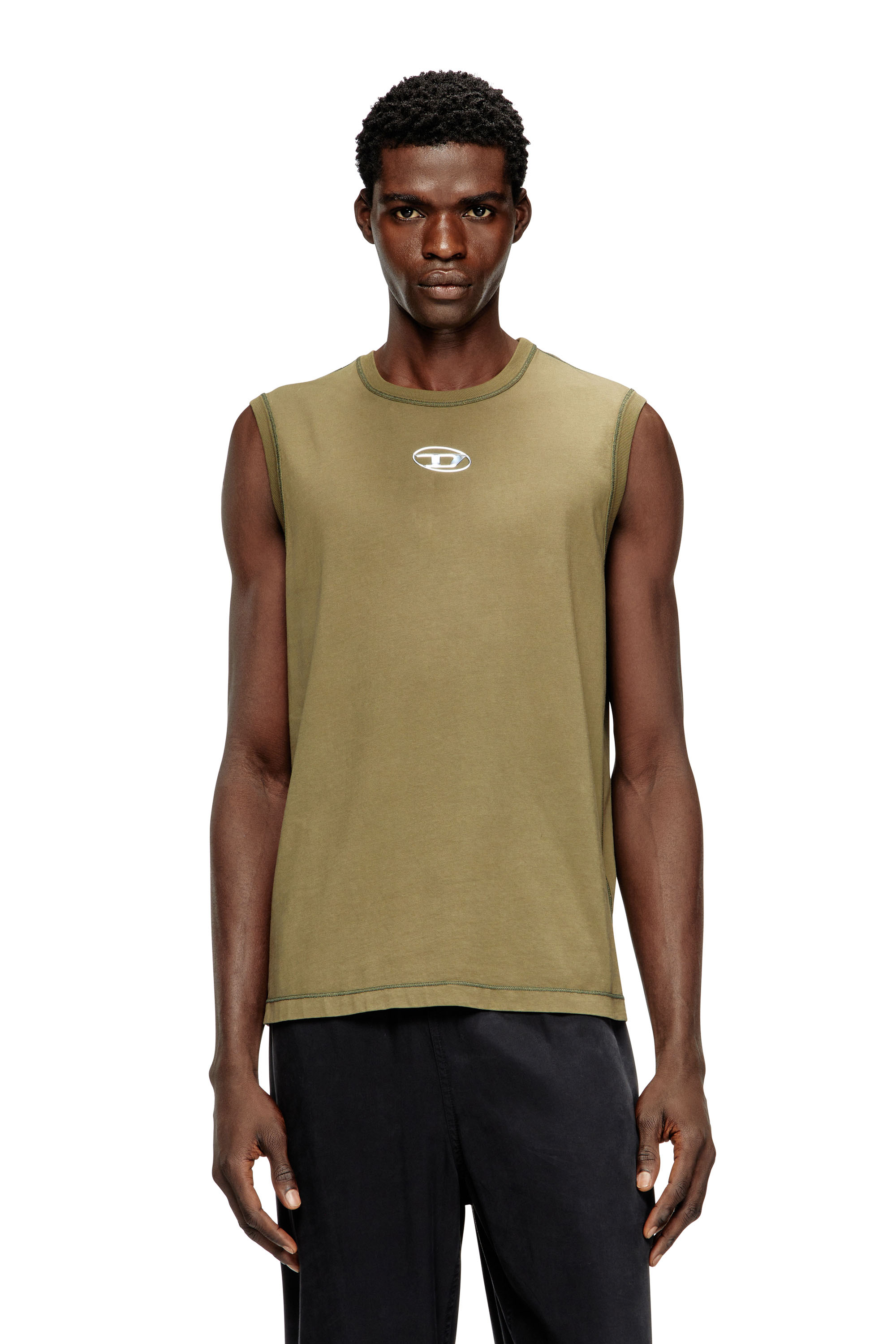Diesel Miesten Vihreä - Cotton Tank Top With Metallic Oval D - T-Shirts - Man Extra Suuri