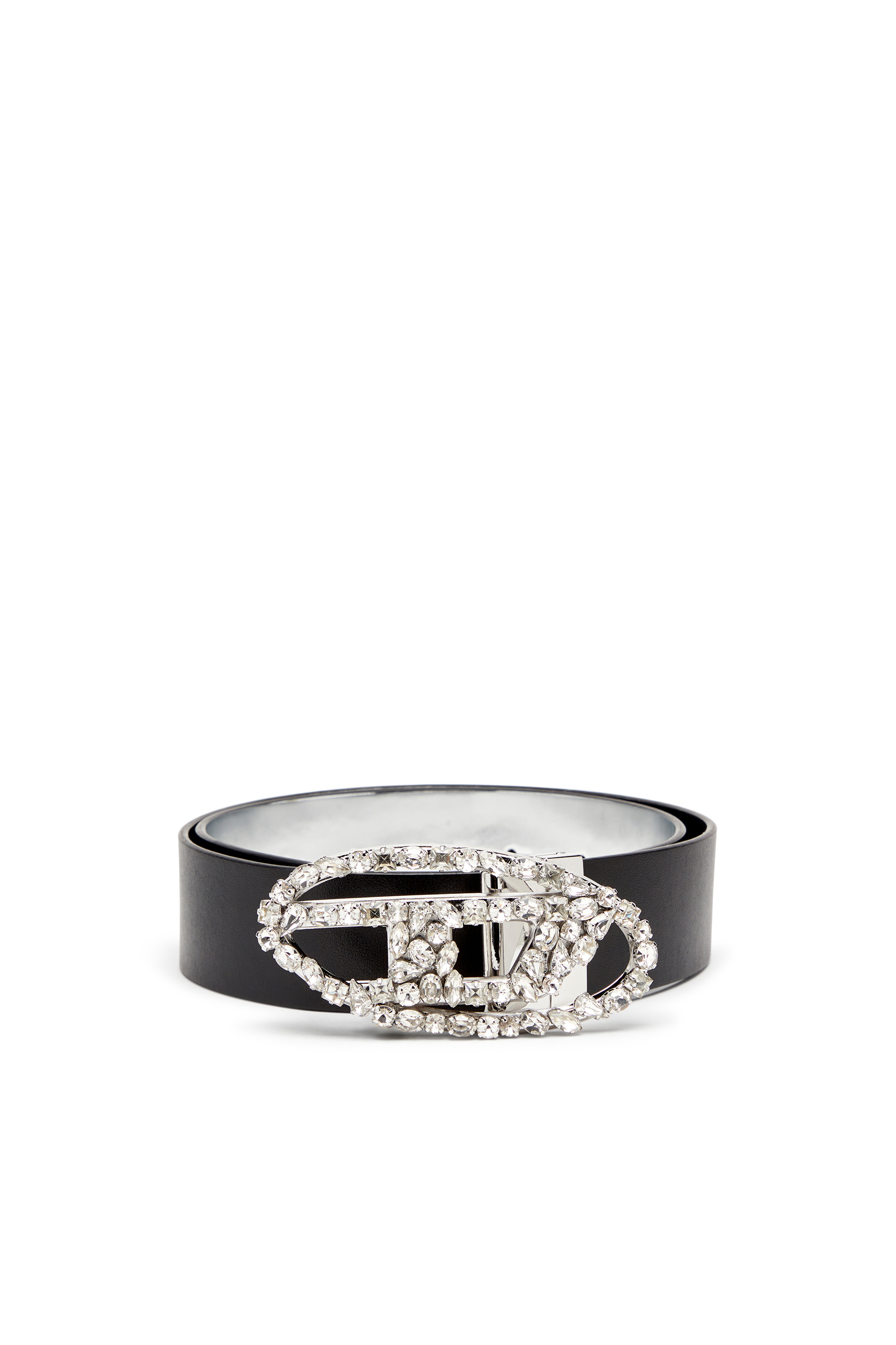Diesel - Reversible leather belt with crystal buckle - Belts - Woman - Black