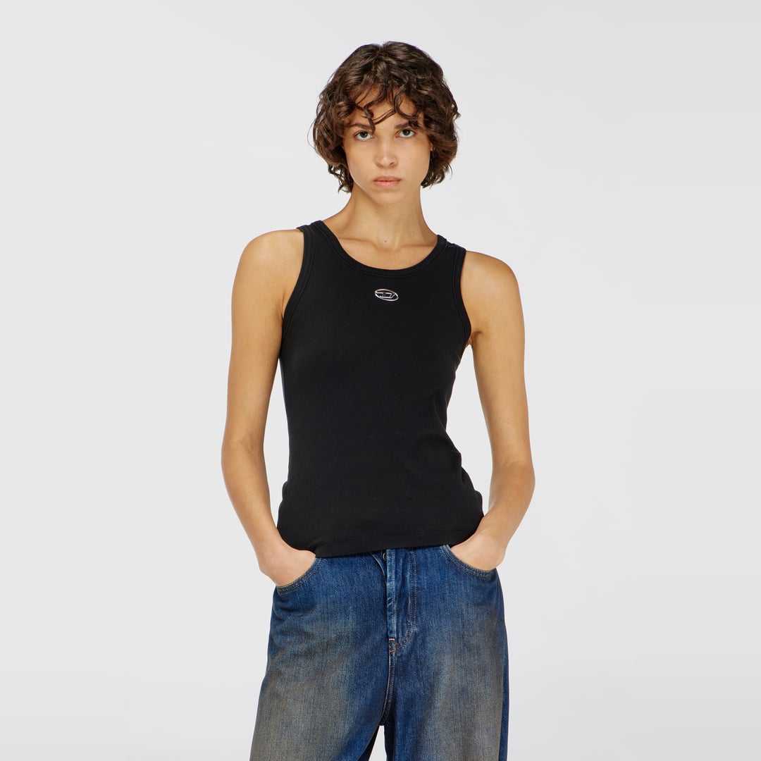 Diesel - Slim ribbed tank top with metallic Oval D - T-Shirts - Woman - Black