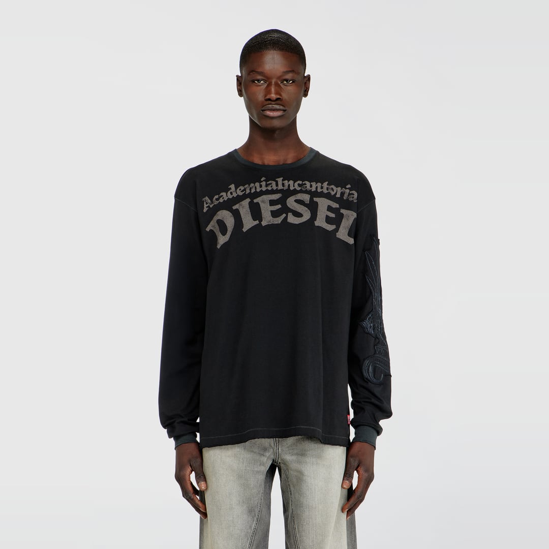 Diesel - Long-sleeve T-shirt with prints and patches - T-Shirts - Man - Black