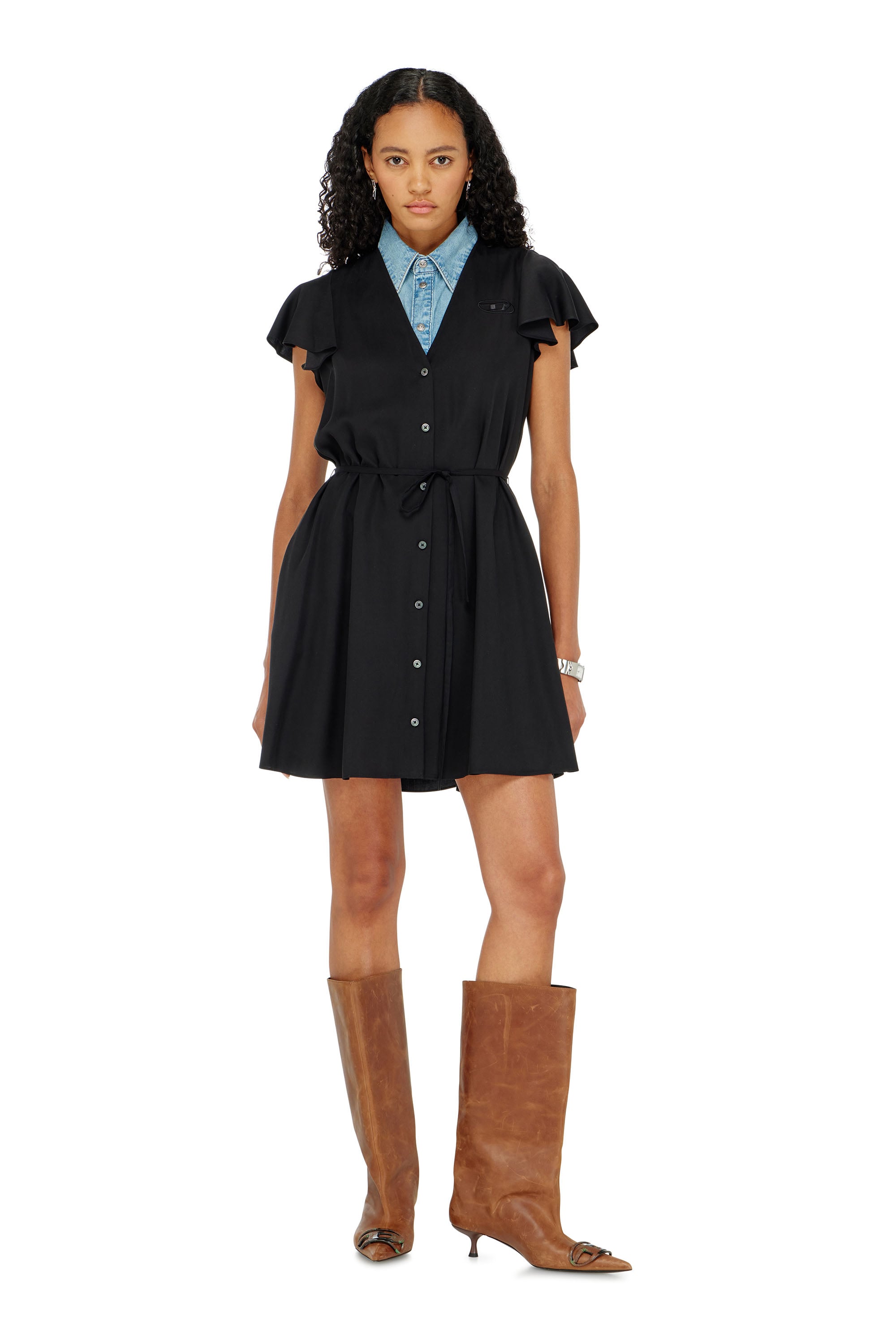Diesel - Cupro dress with V-neck and front buttons - Dresses - Woman - Black