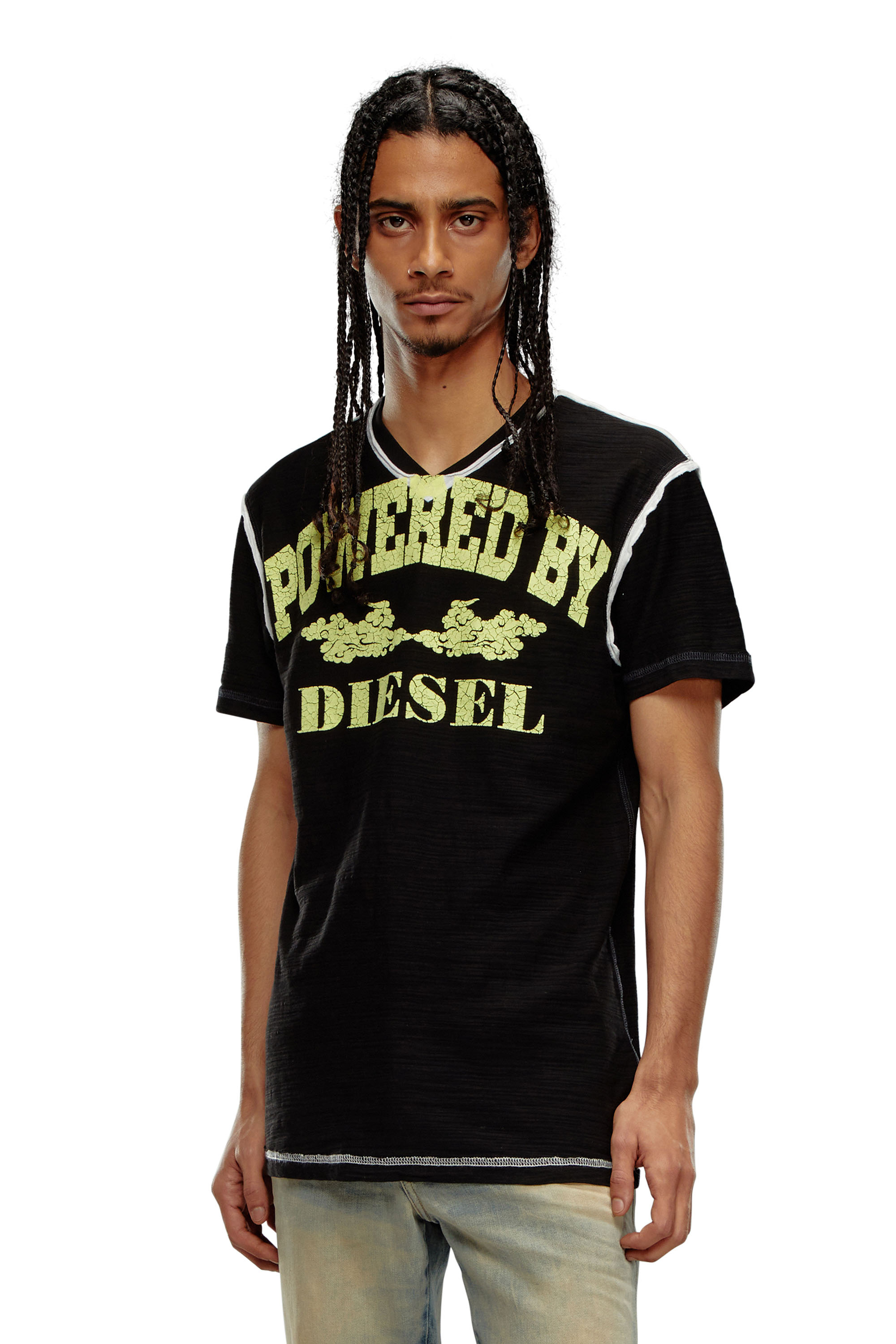 Shop Diesel V-neck T-shirt In Inside-out Slub Jersey In Black