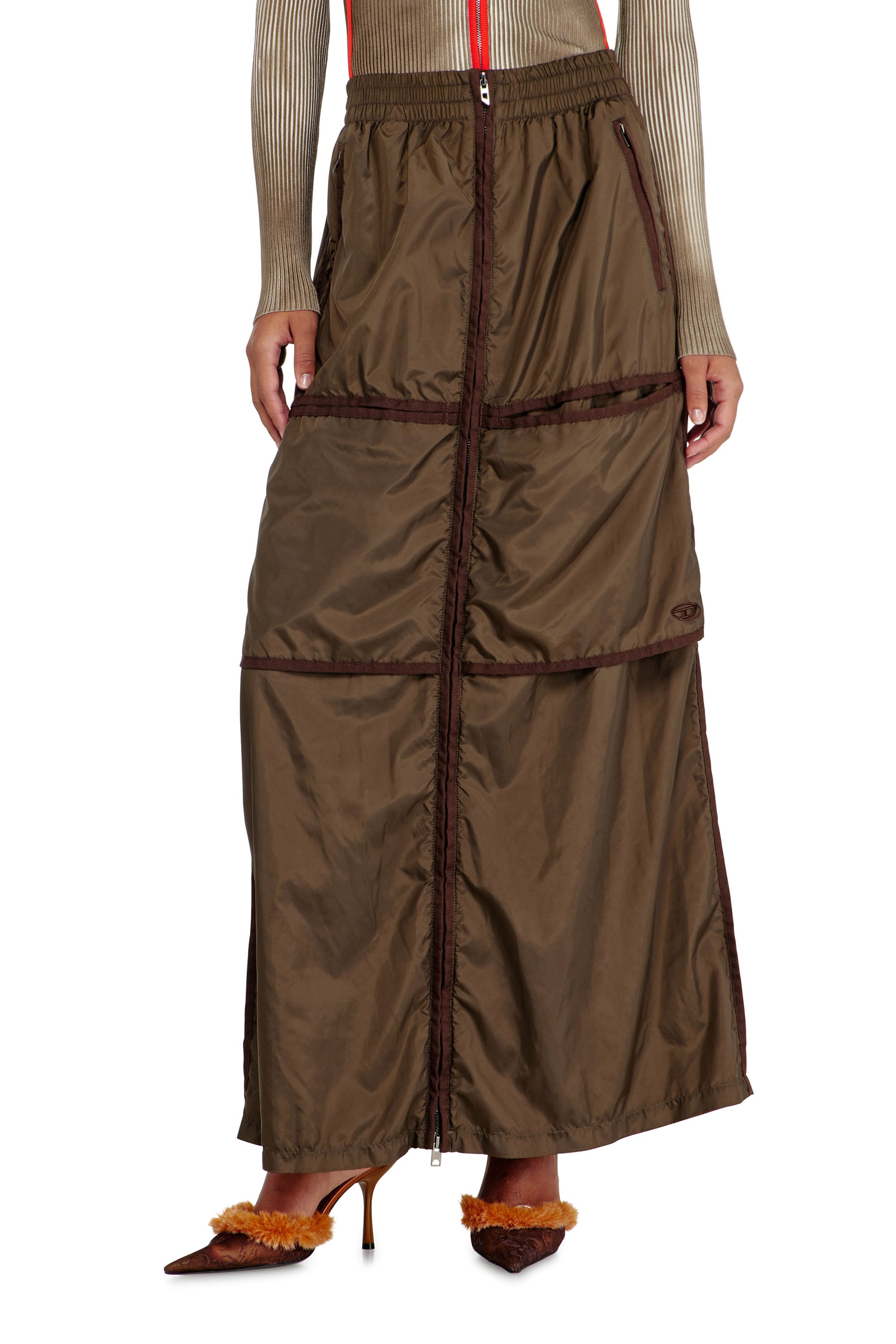 Diesel - Windbreaker maxi skirt with front zip - Skirts - Woman - Brown