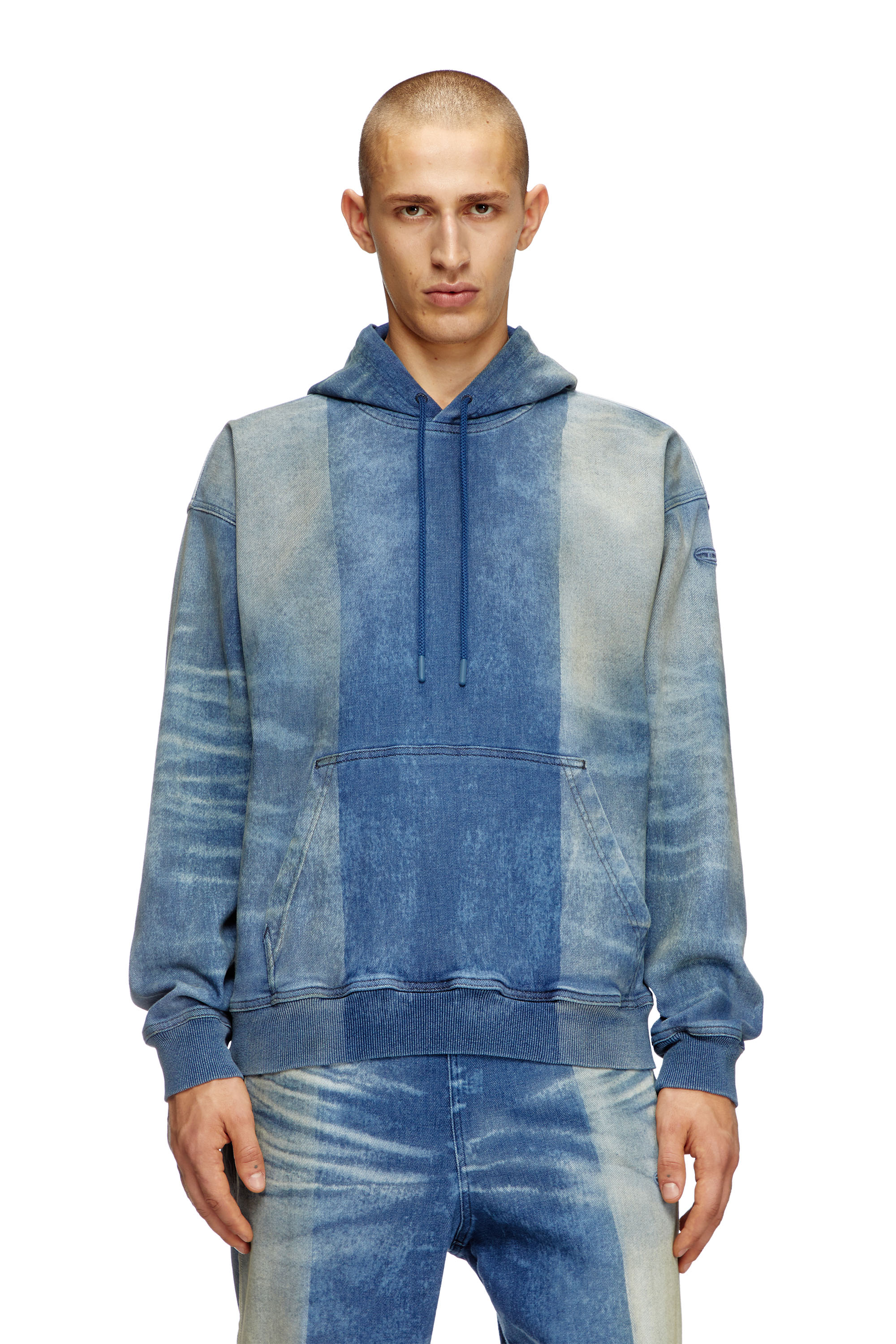 Shop Diesel Hoodie In Track Denim Con Motivo Solarizzato In Blue