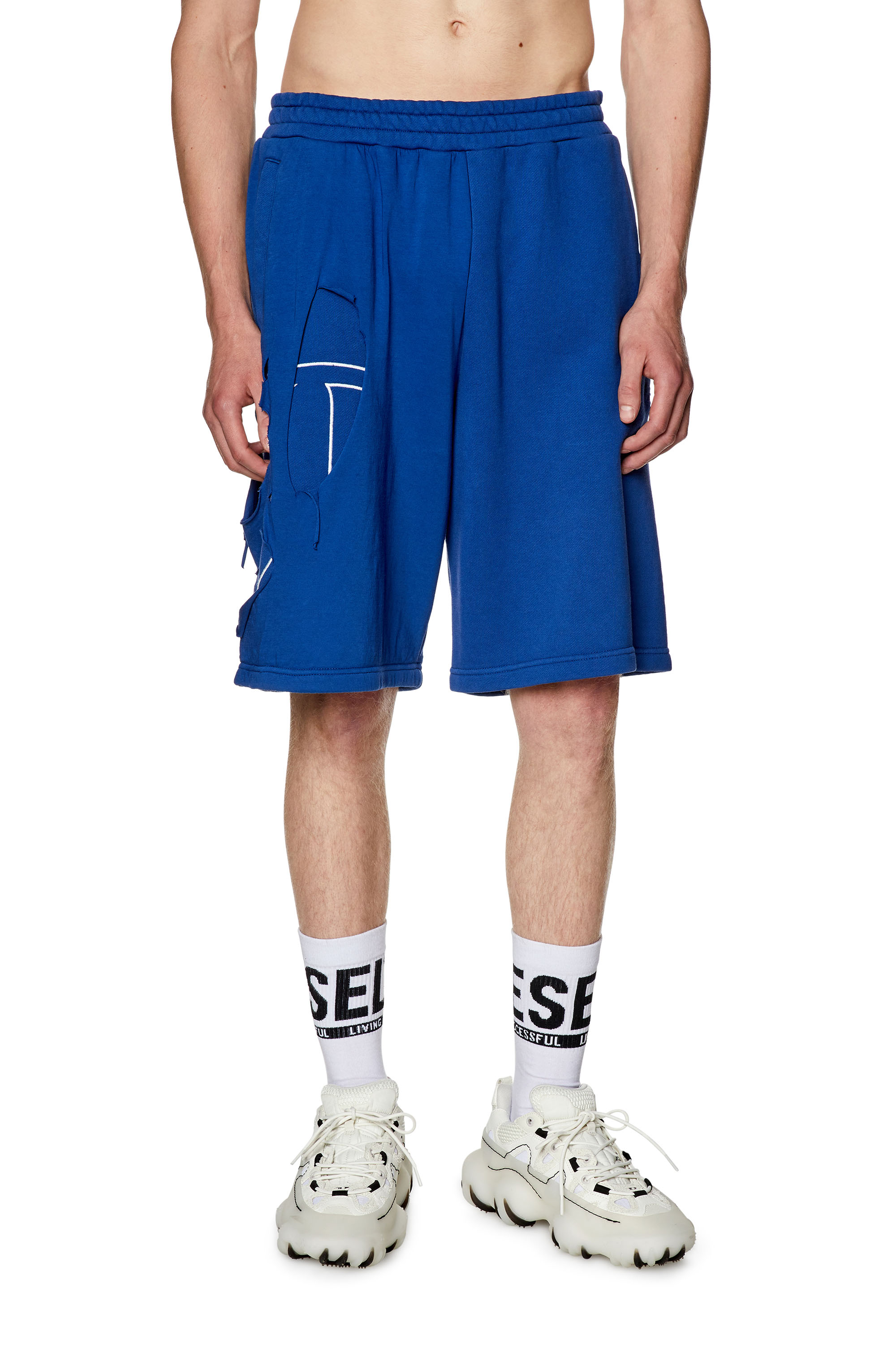 Diesel - Sweat shorts with ripped overlay - Shorts - Man - Blue