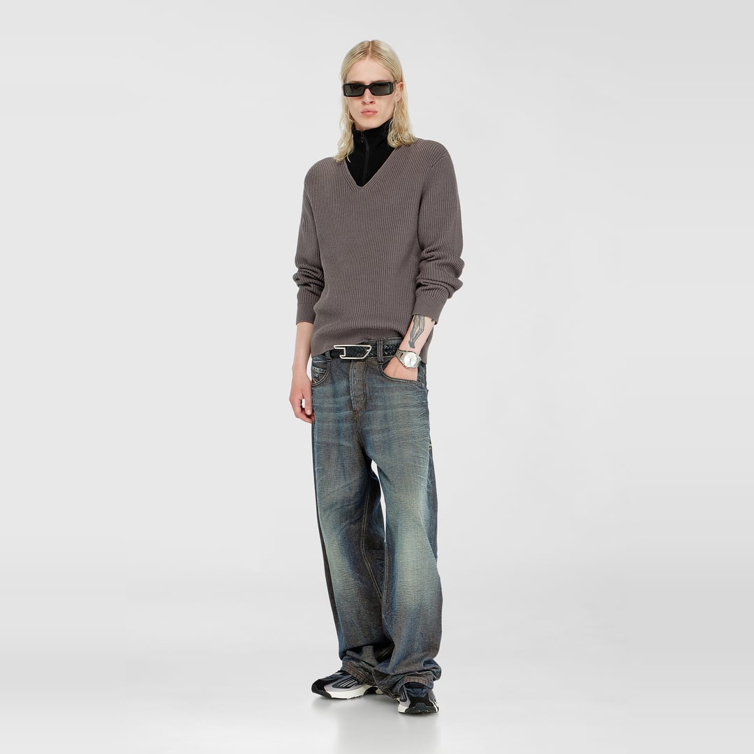 Diesel - Half-zip sweater with layered neckline - Knitwear - Man - Multicolor