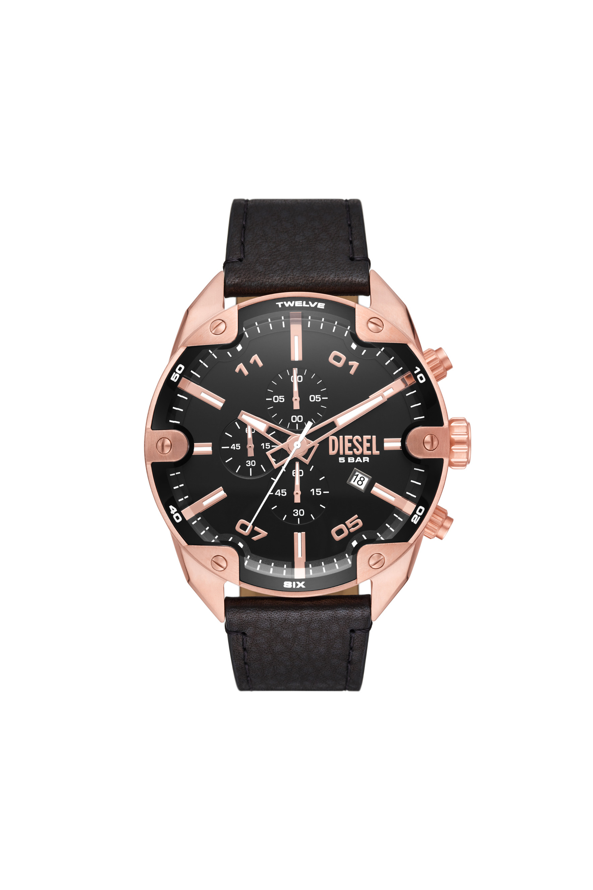 Diesel - Spiked Chronograph Black Leather Watch - Timeframes - Man - Multicolor