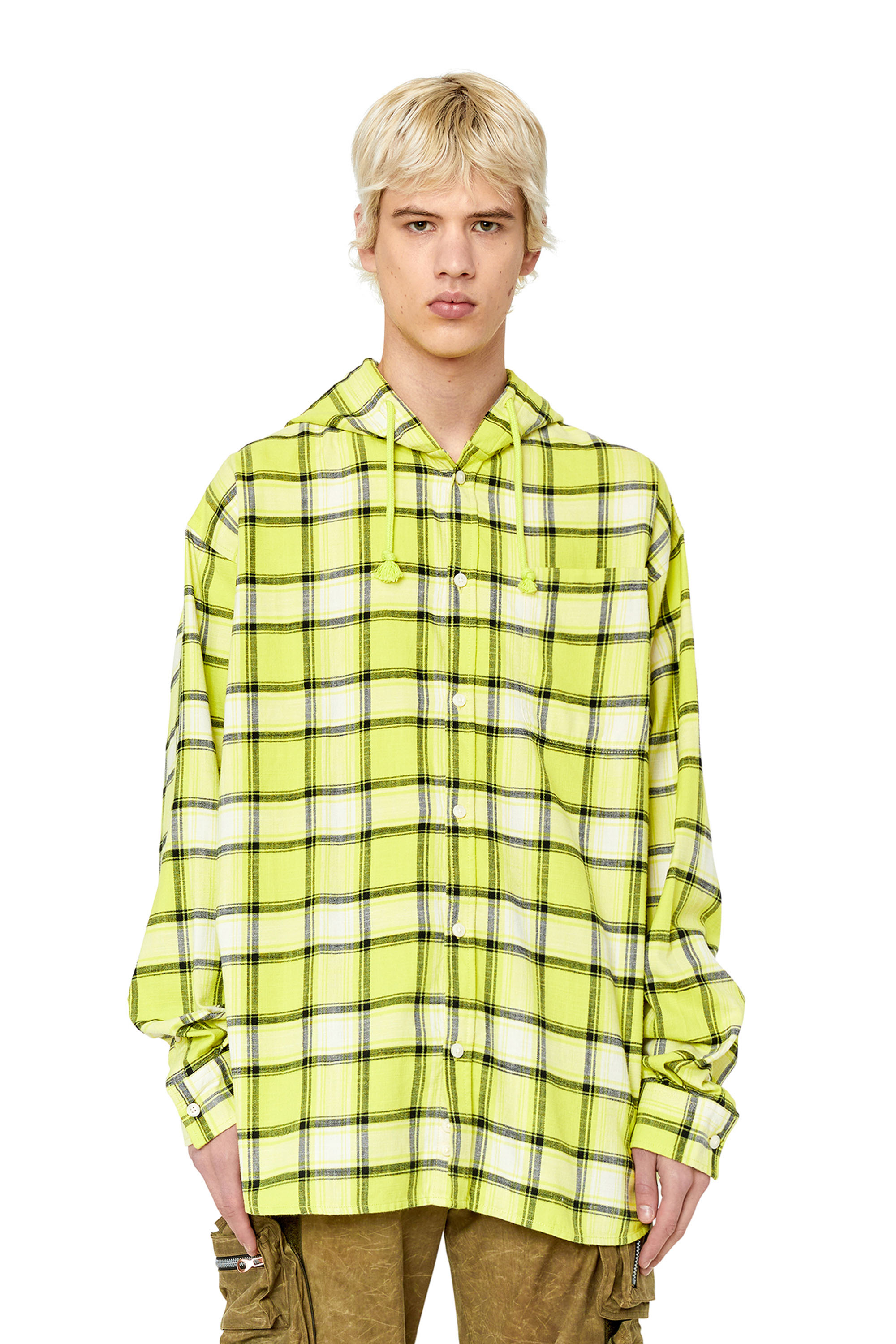 Diesel Oversized Hooded Shirt In Check Flannel In Multicolor