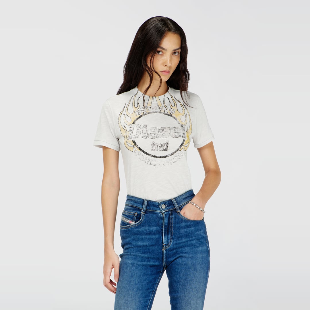 Diesel - T-shirt in slub jersey with crack print - T-Shirts - Woman - White