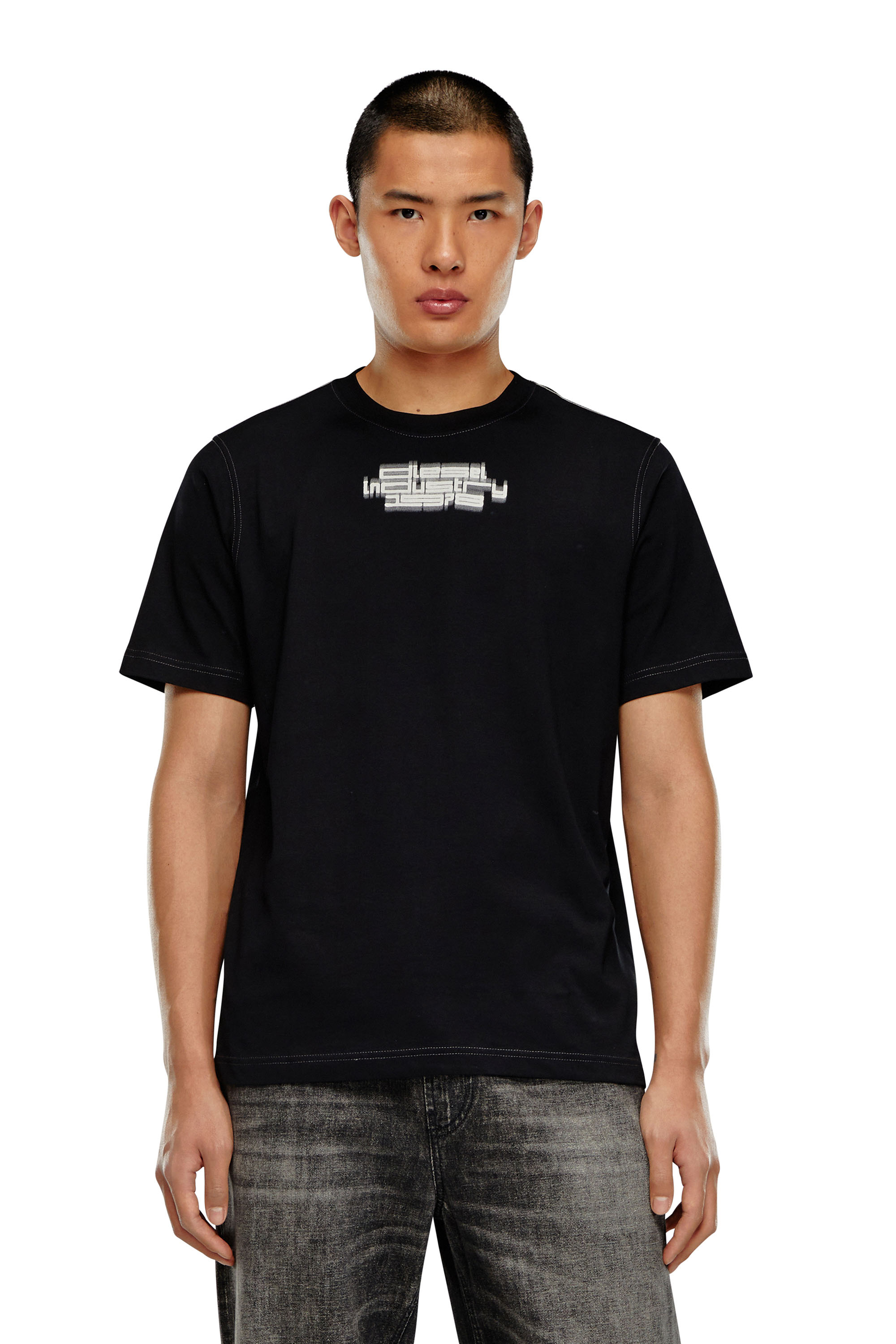 Diesel - T-shirt con stampa Diesel Industry sfumata - T-Shirts - Uomo - Nero