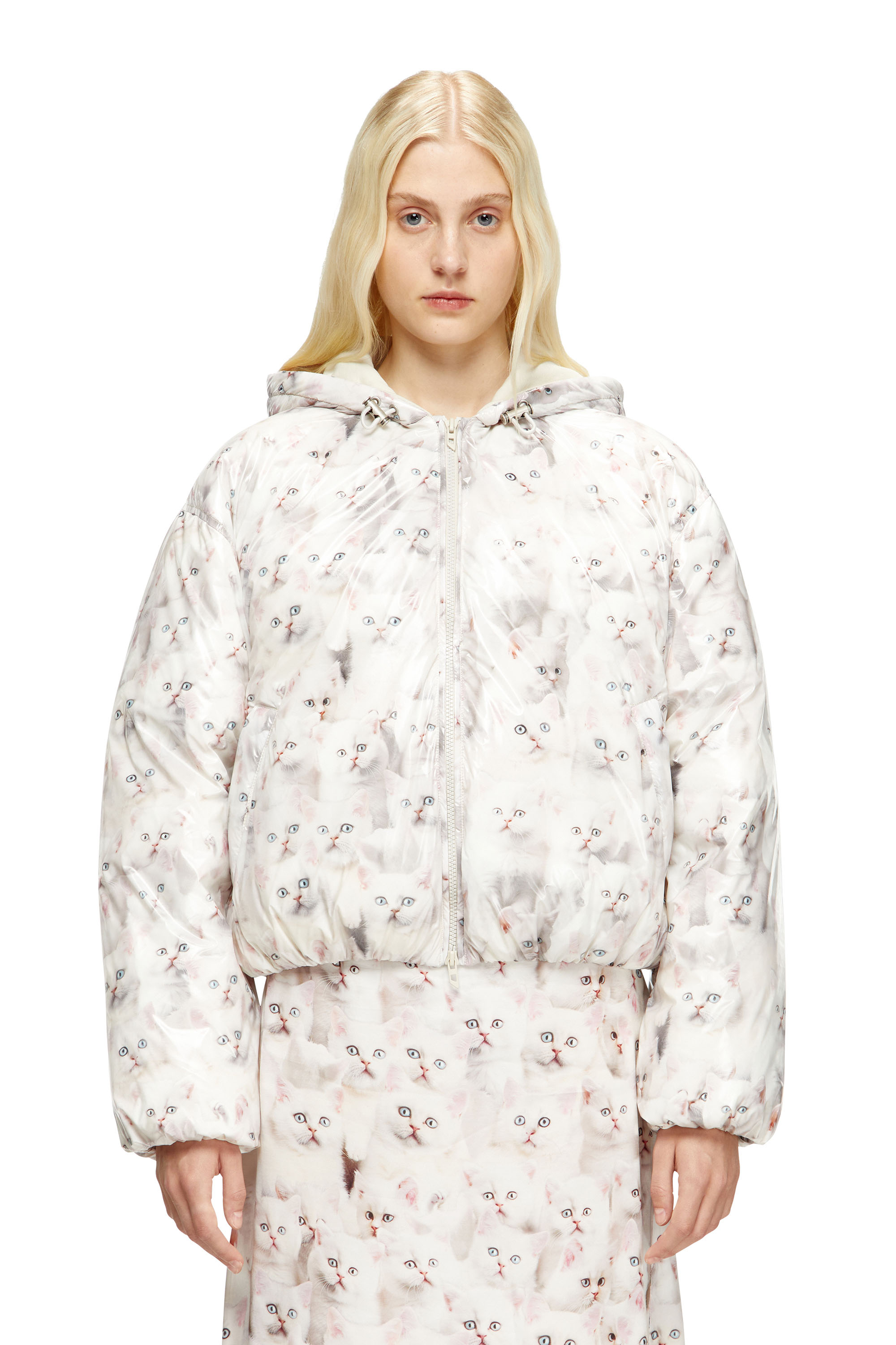 Diesel Padded Jacket With Cat Print In White