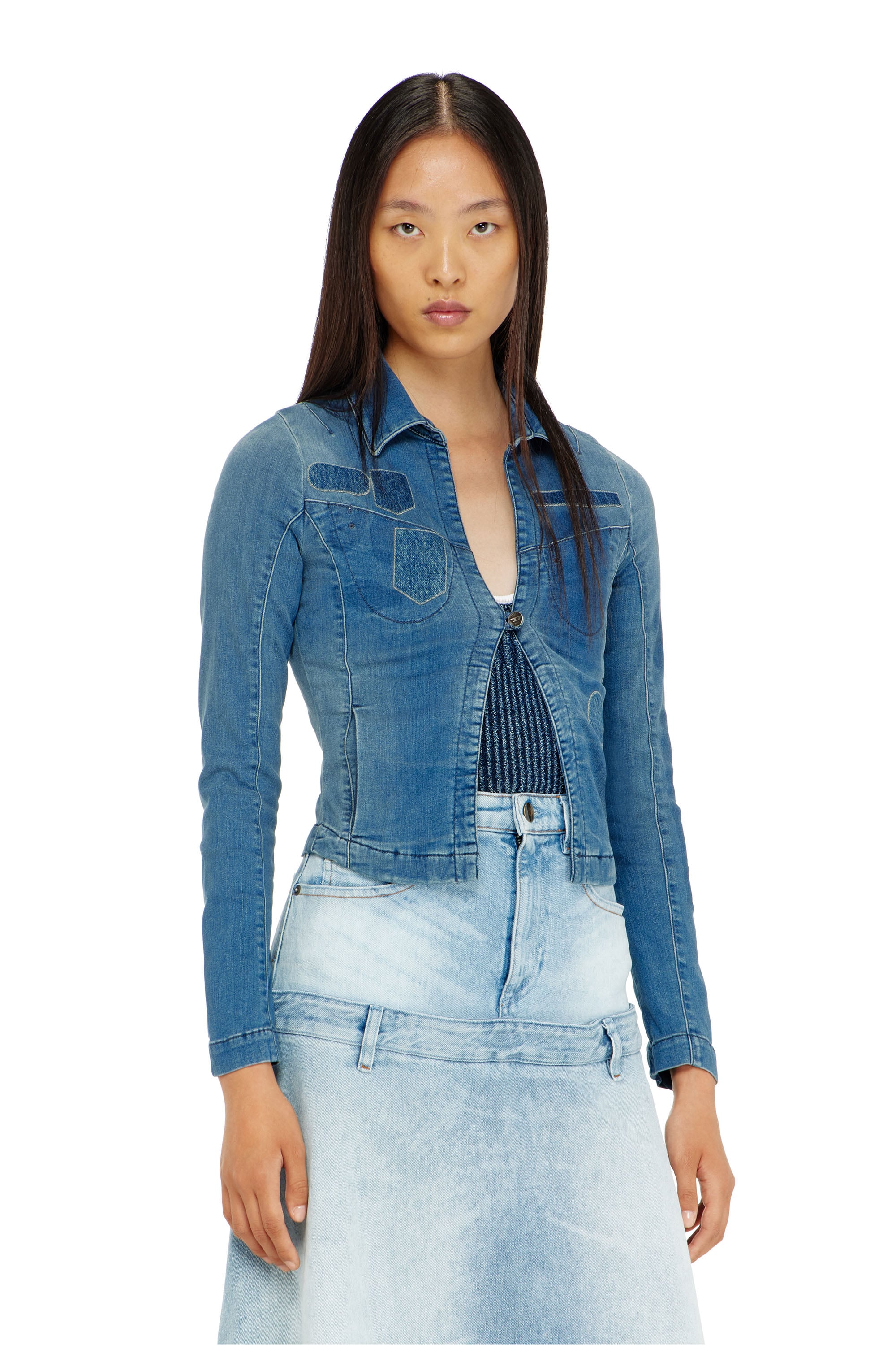 Diesel - One-button denim shirt with patch effects - Tops - Woman - Blue