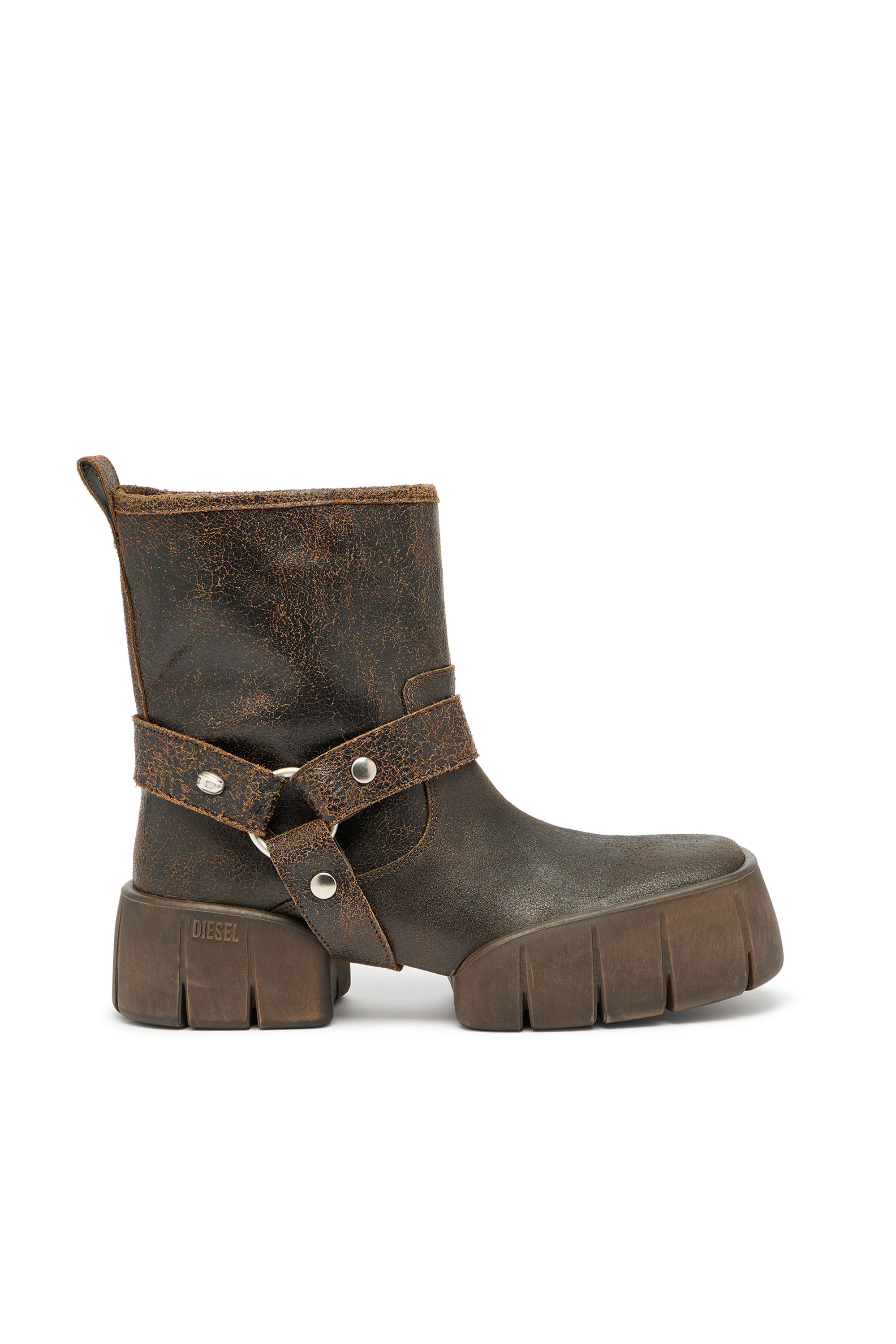 Diesel - D-Tex-Biker boot in crackle leather - Boots - Man - Brown