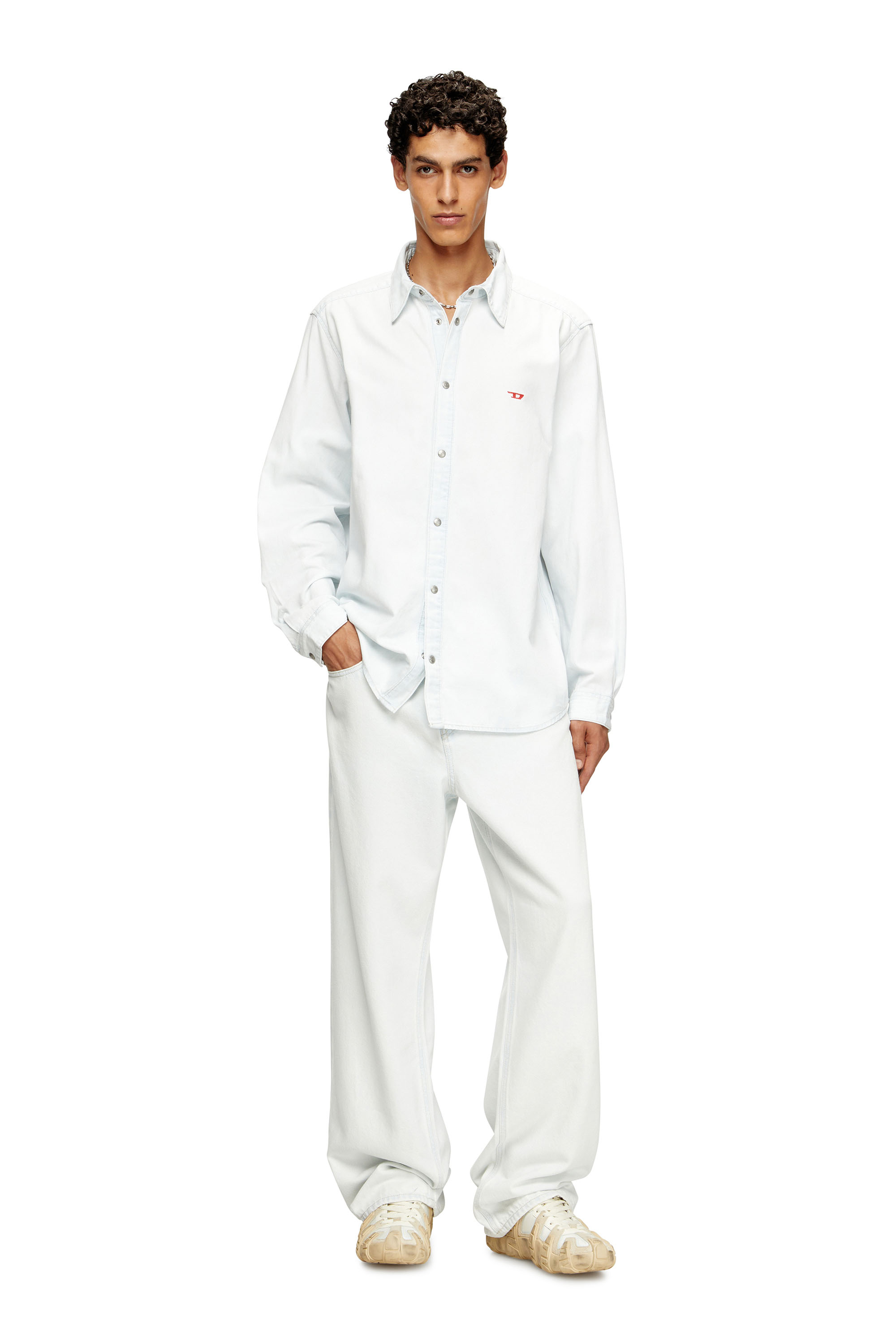 Diesel - D-SIMPLY, Man's Shirt in bleach-effect denim in Light Blue - 2