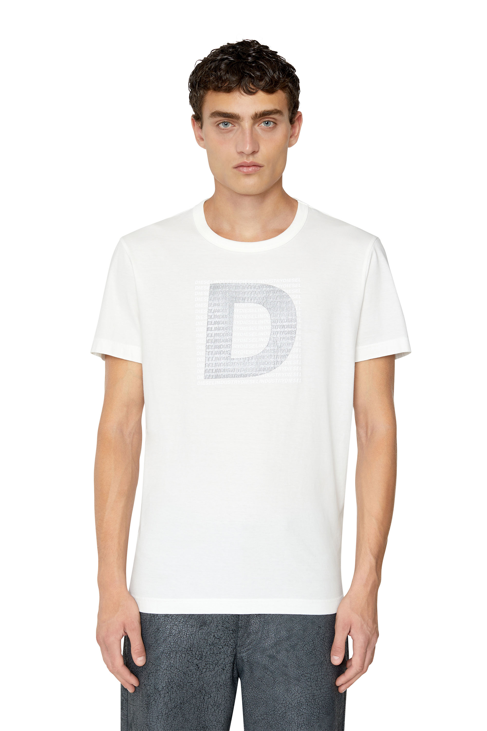 Diesel - T-shirt con logo stampato D color argento - T-Shirts - Uomo - Bianco