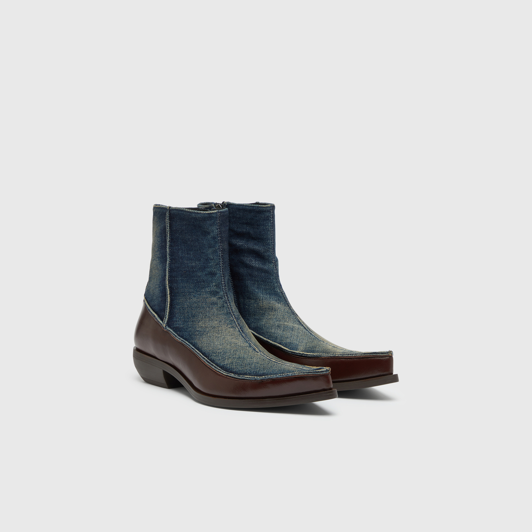Diesel - D-Frido-Western ankle boots in leather and denim - Boots - Man - Blue