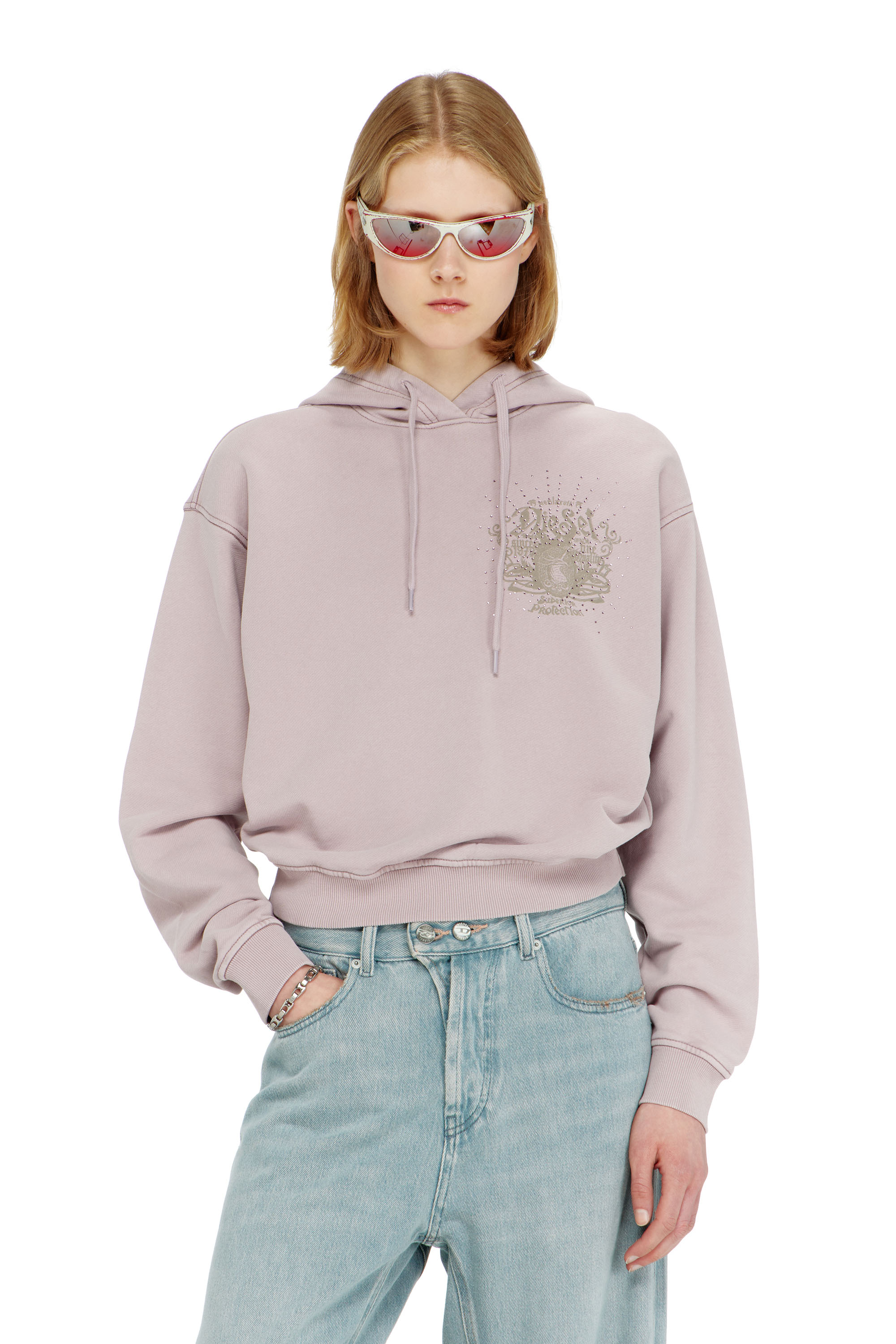 Diesel Vrouw - Hoodie With Prints And Rhinestone Studs - Sweaters - Woman Groot