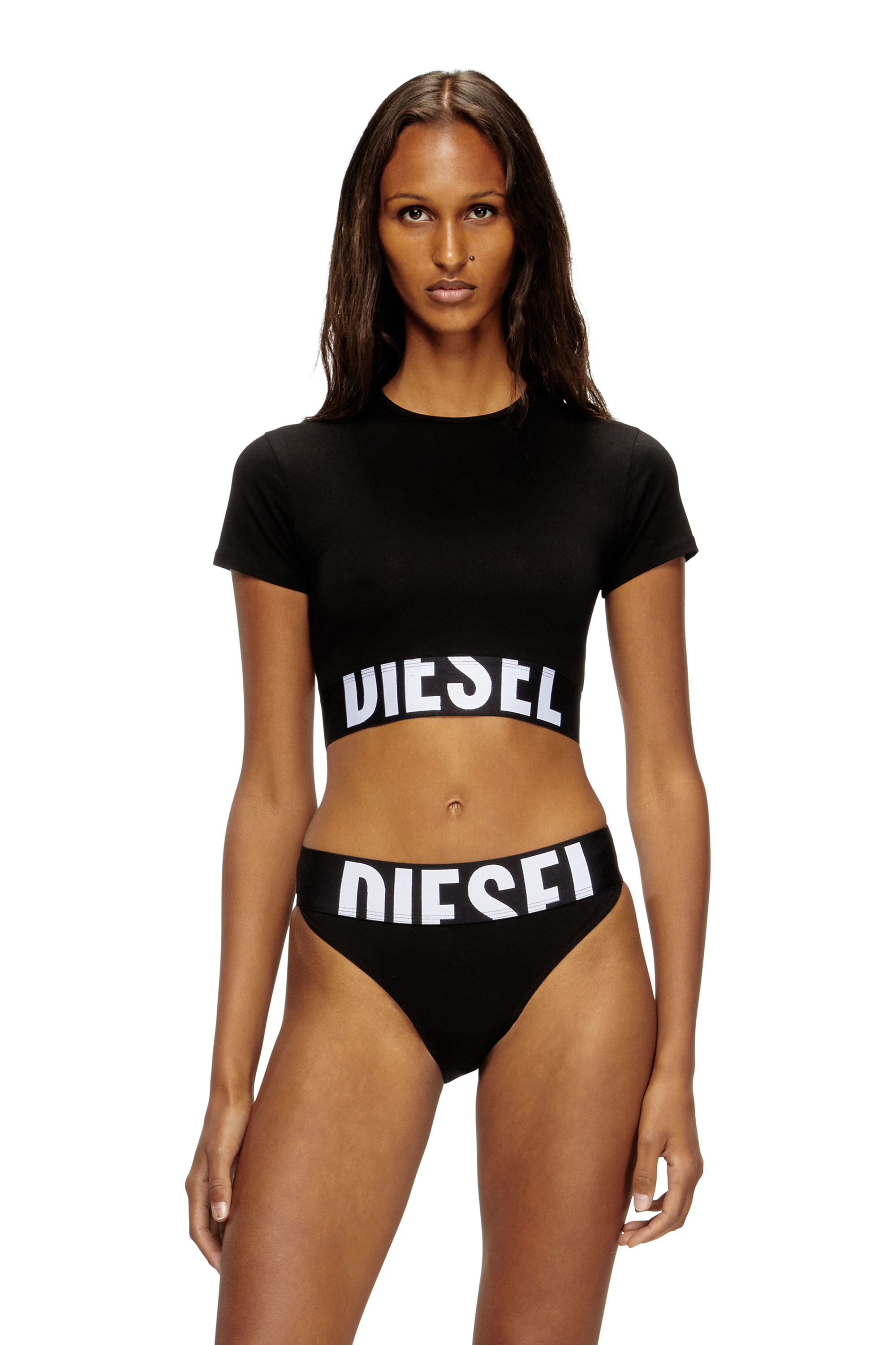 Diesel Women's Black - Sporty Cropped Top With Logo Band - Tops - Woman Xxs