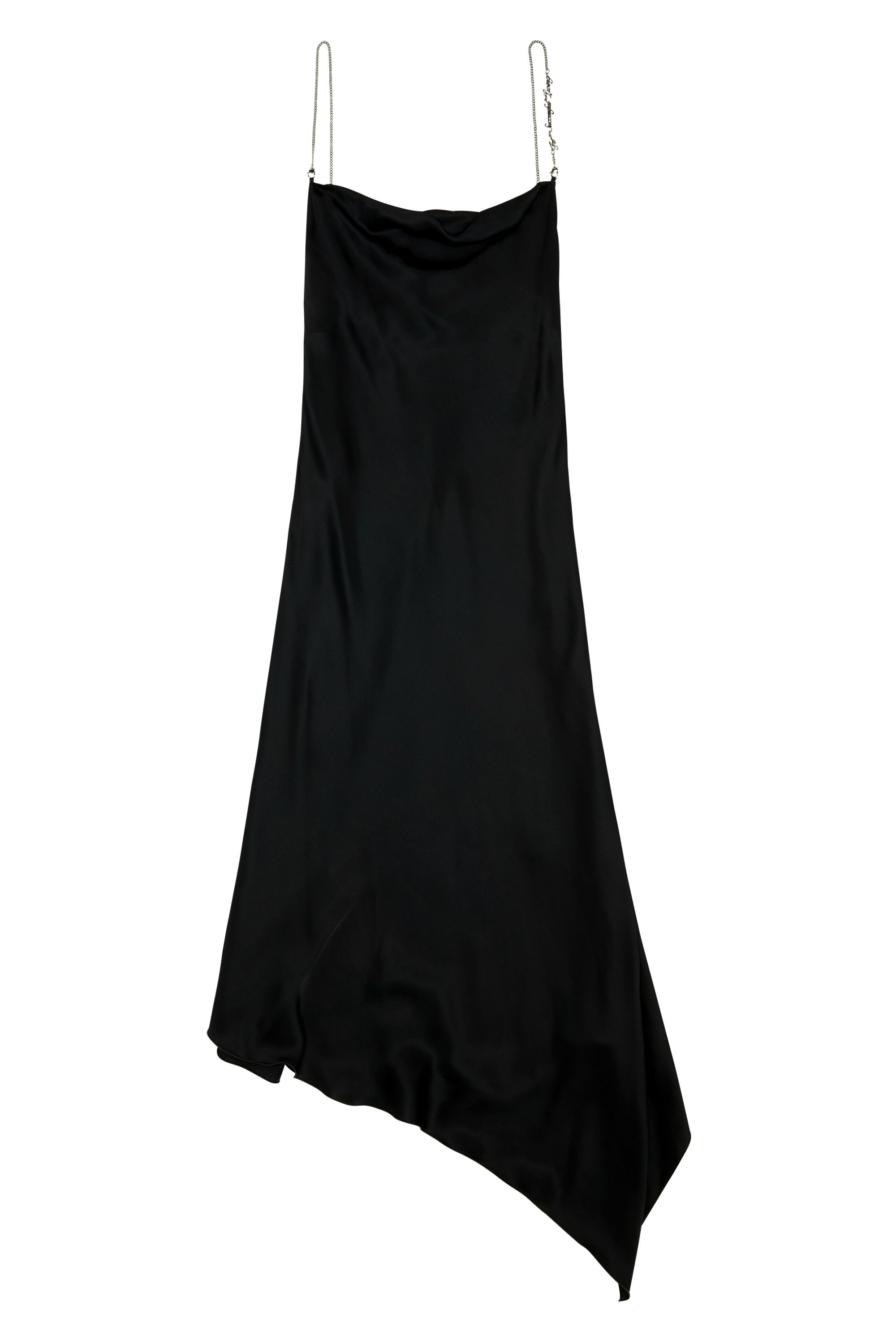 Diesel Satin Slip Dress With Chain Straps In Black