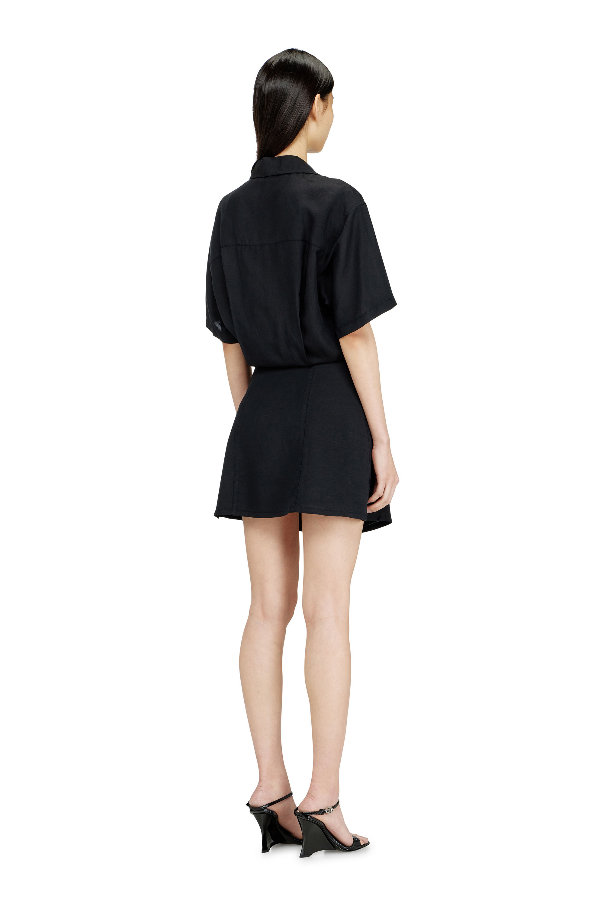 Diesel - D-STALL, Woman's Linen-blend mini dress with waist knot in Black - 4