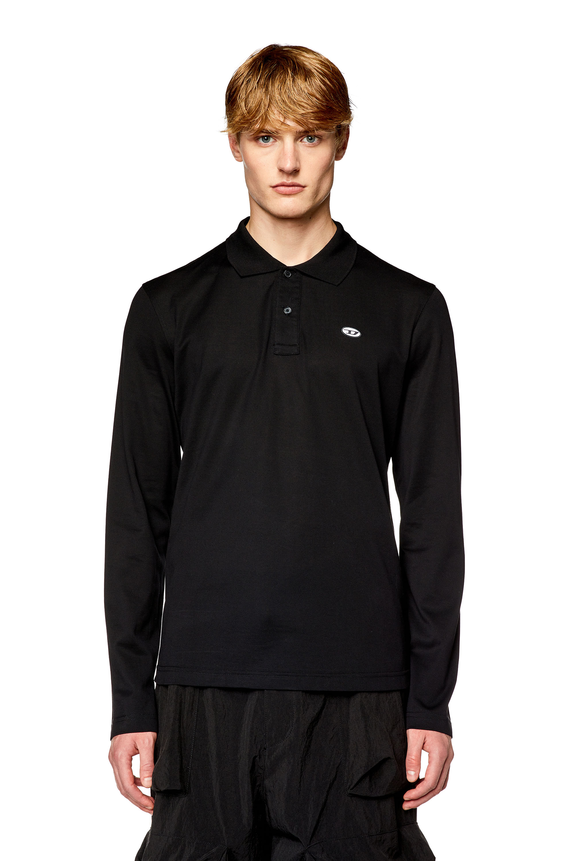 Shop Diesel Long-sleeve Polo Shirt With Logo Print In Black