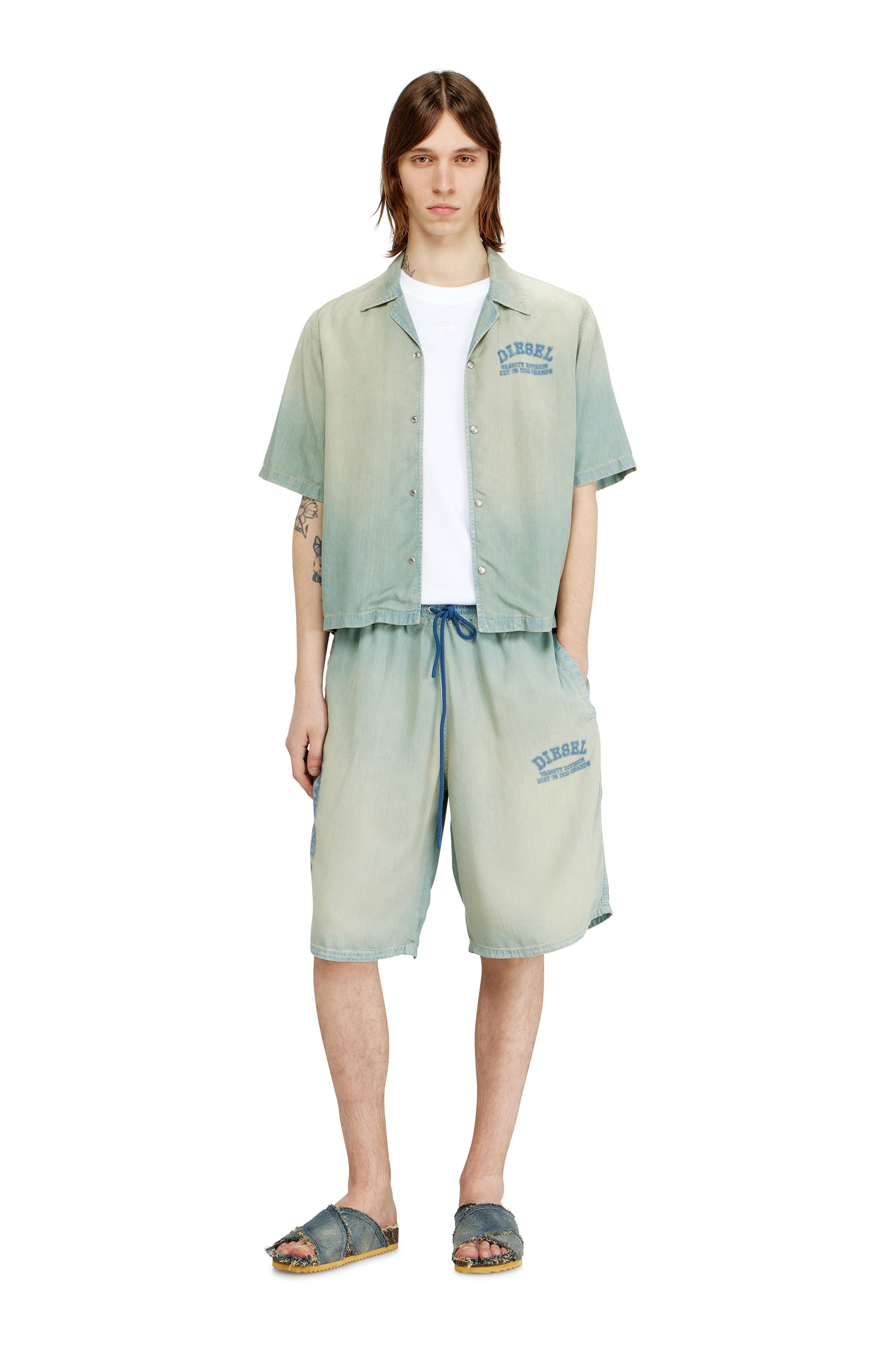 Diesel - D-ENIMOS-SHORT-S2, Unisex's Shorts in fluid dirt-effect denim in Light Blue - 1