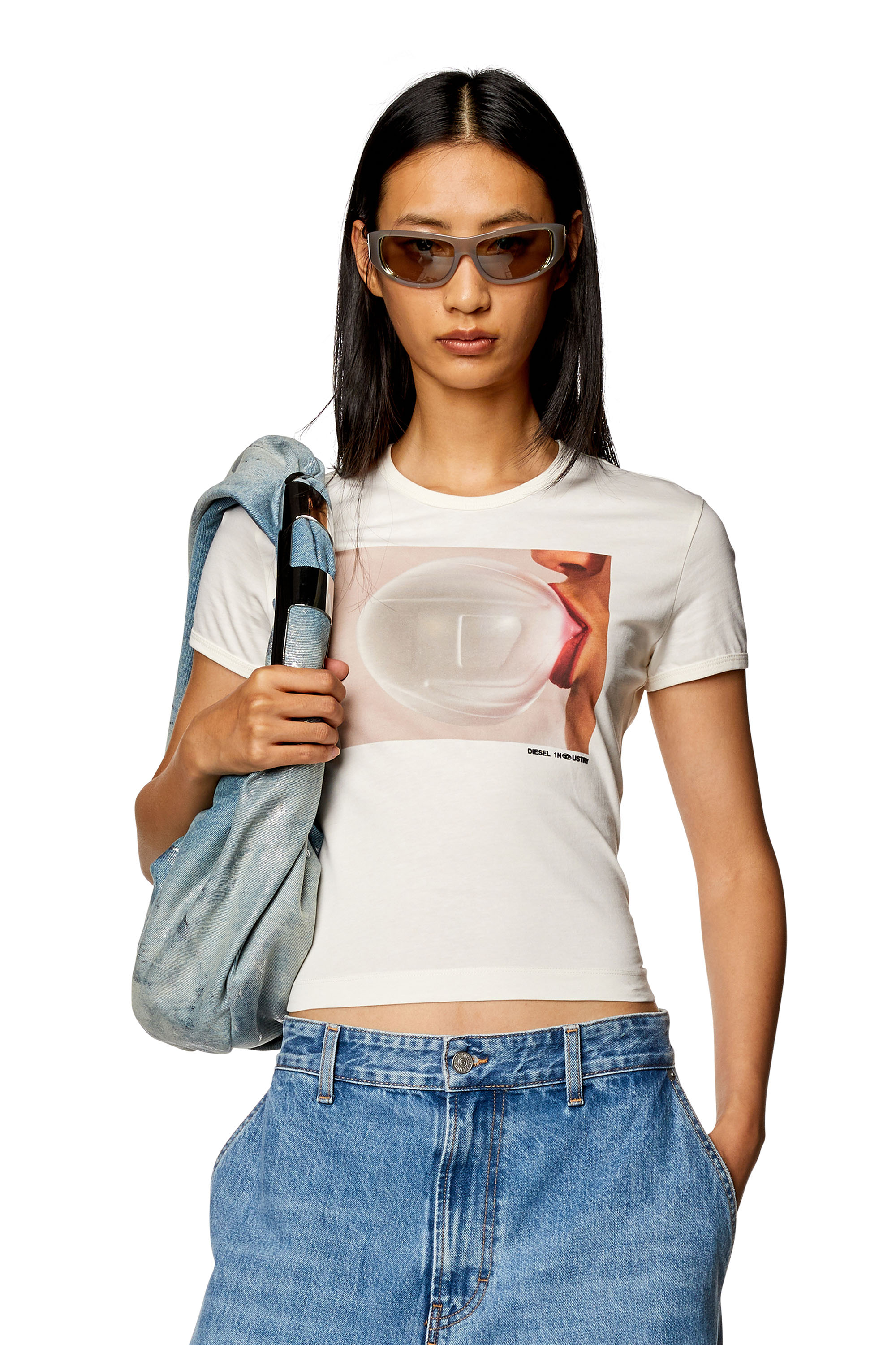Diesel - T-Shirt mit Oval D-Bubblegum-Print - T-Shirts - Damen - Weiss