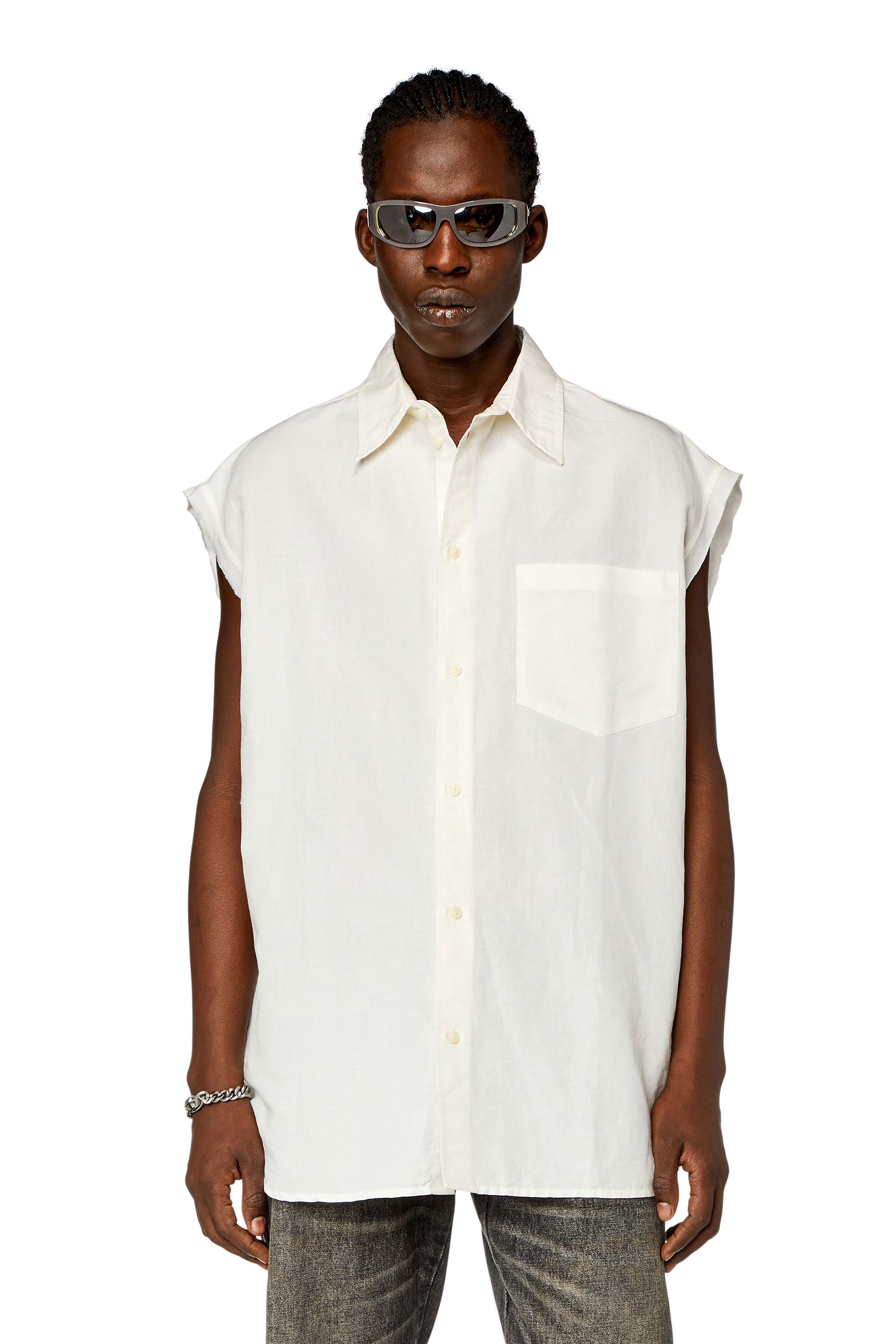 Diesel - Sleeveless shirt in linen blend - Shirts - Man - White