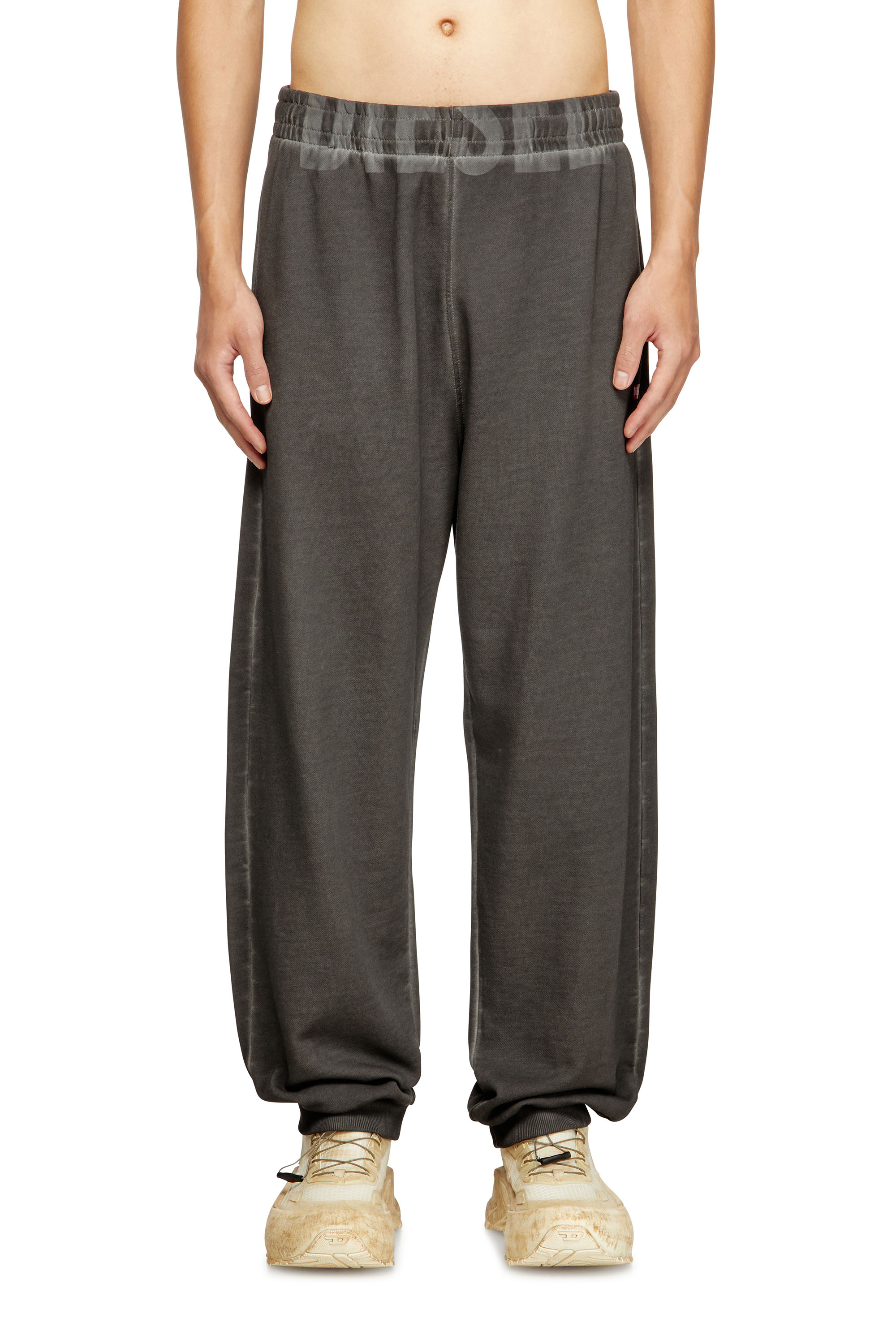 Diesel Trousers With Printed Lateral Pockets And Elasticized Waist In Gray