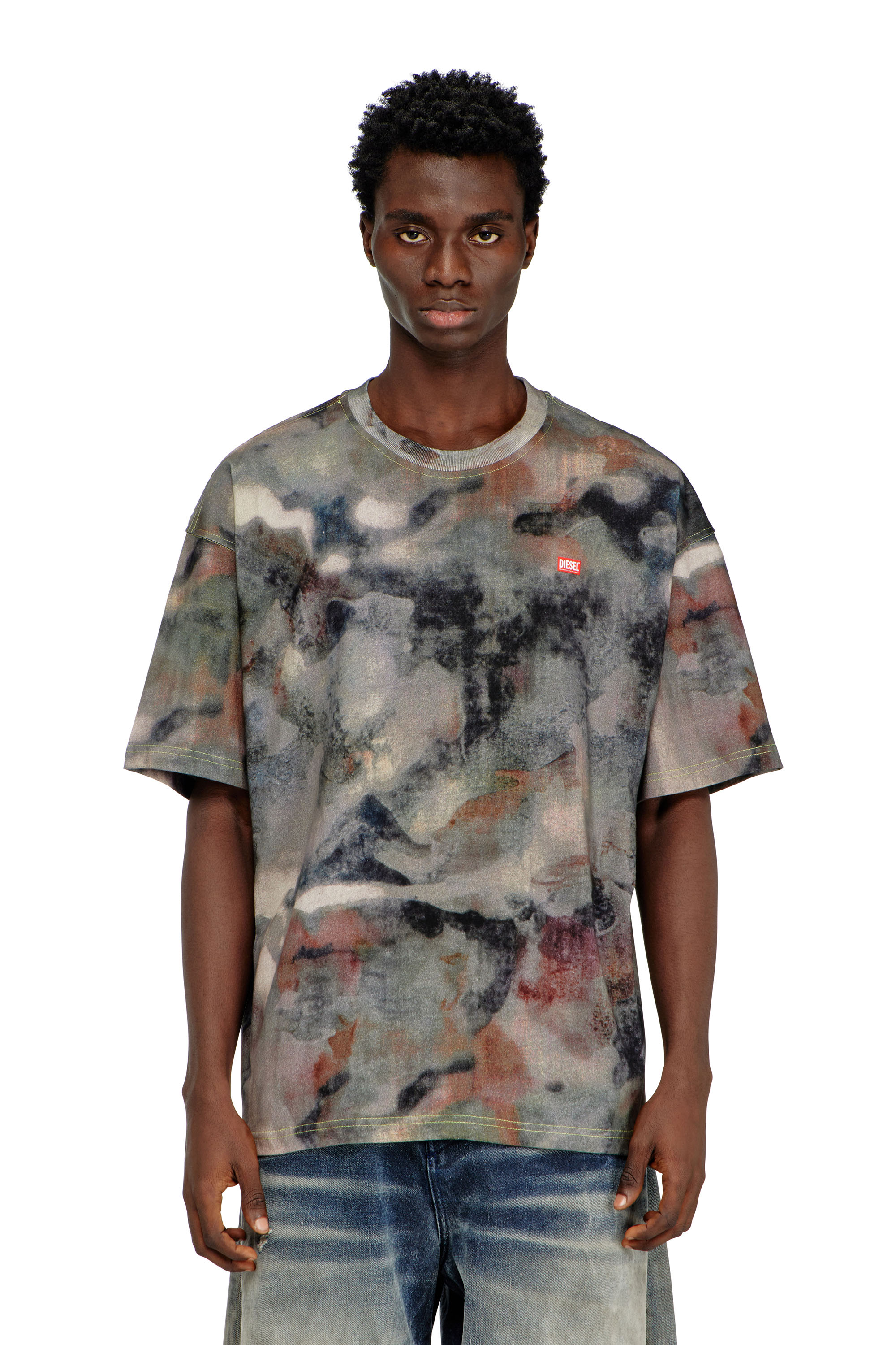 Diesel Men's Multicolor - Heavy Cotton T-Shirt With Camo Print - T-Shirts - Man Xxl
