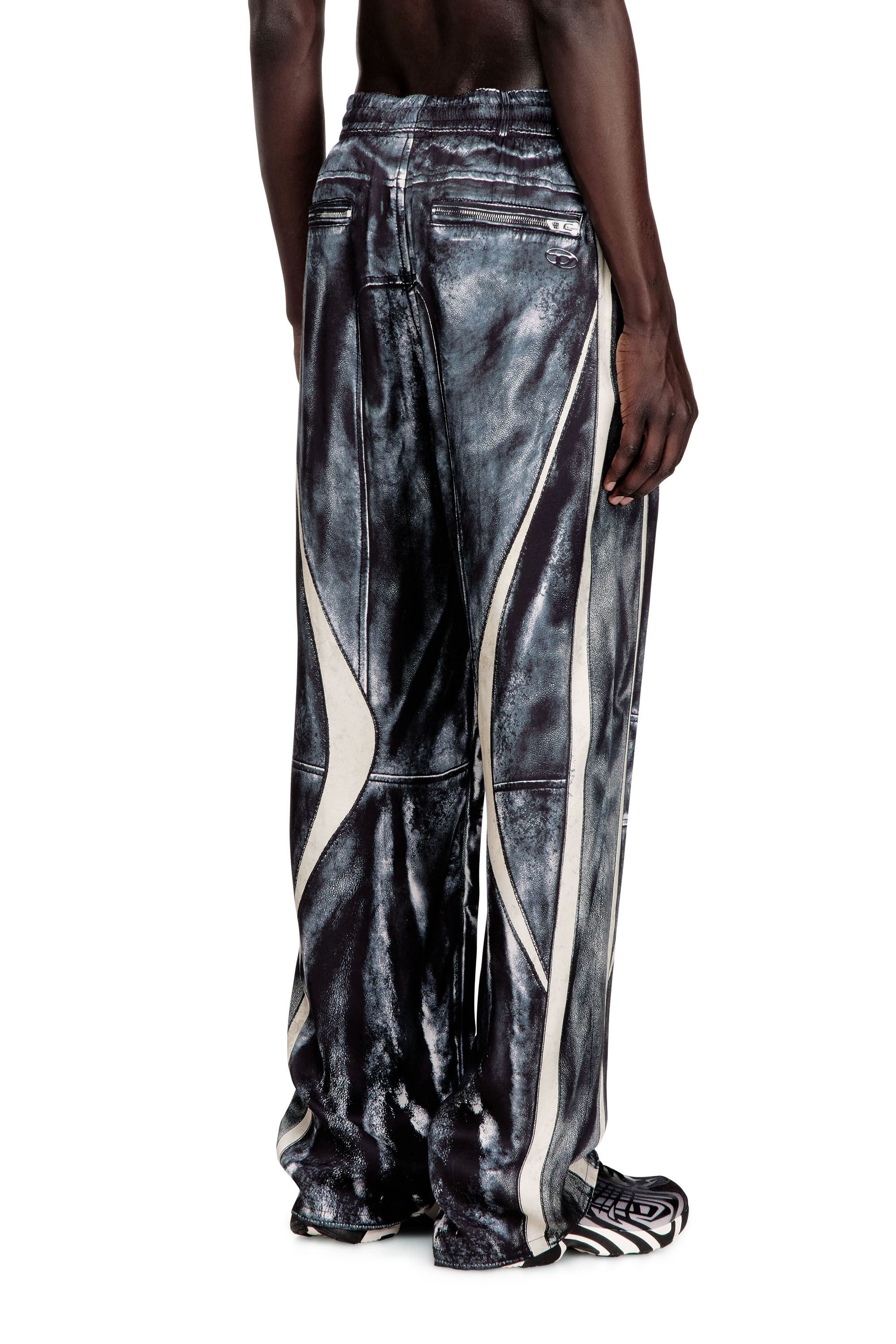 Diesel - P-THECK-BMCZ, Man's Biker-trompe l'oeil satin track pants in Dark Blue - 3