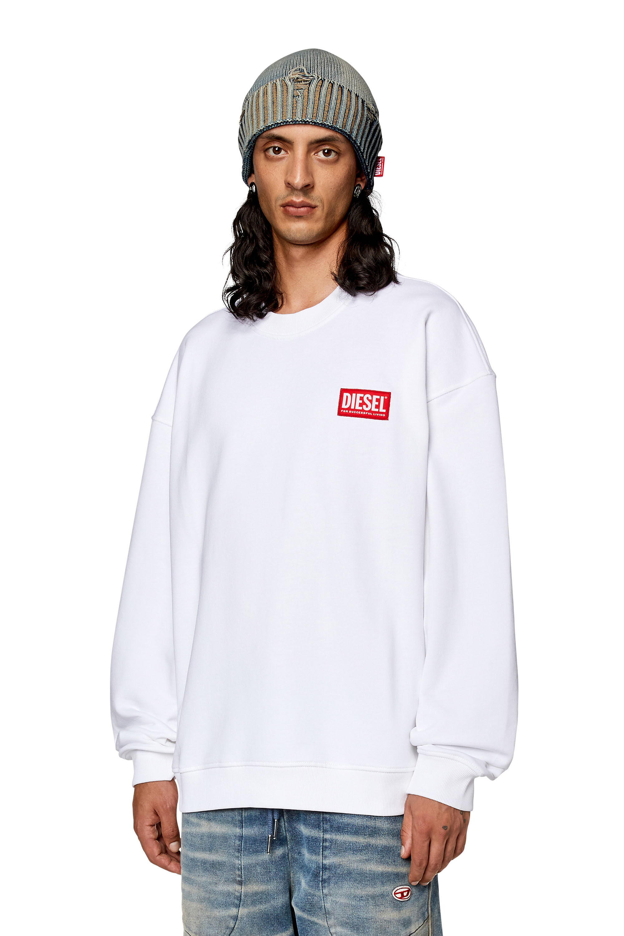 Diesel - Oversized sweatshirt with logo patch - Sweaters - Man - White