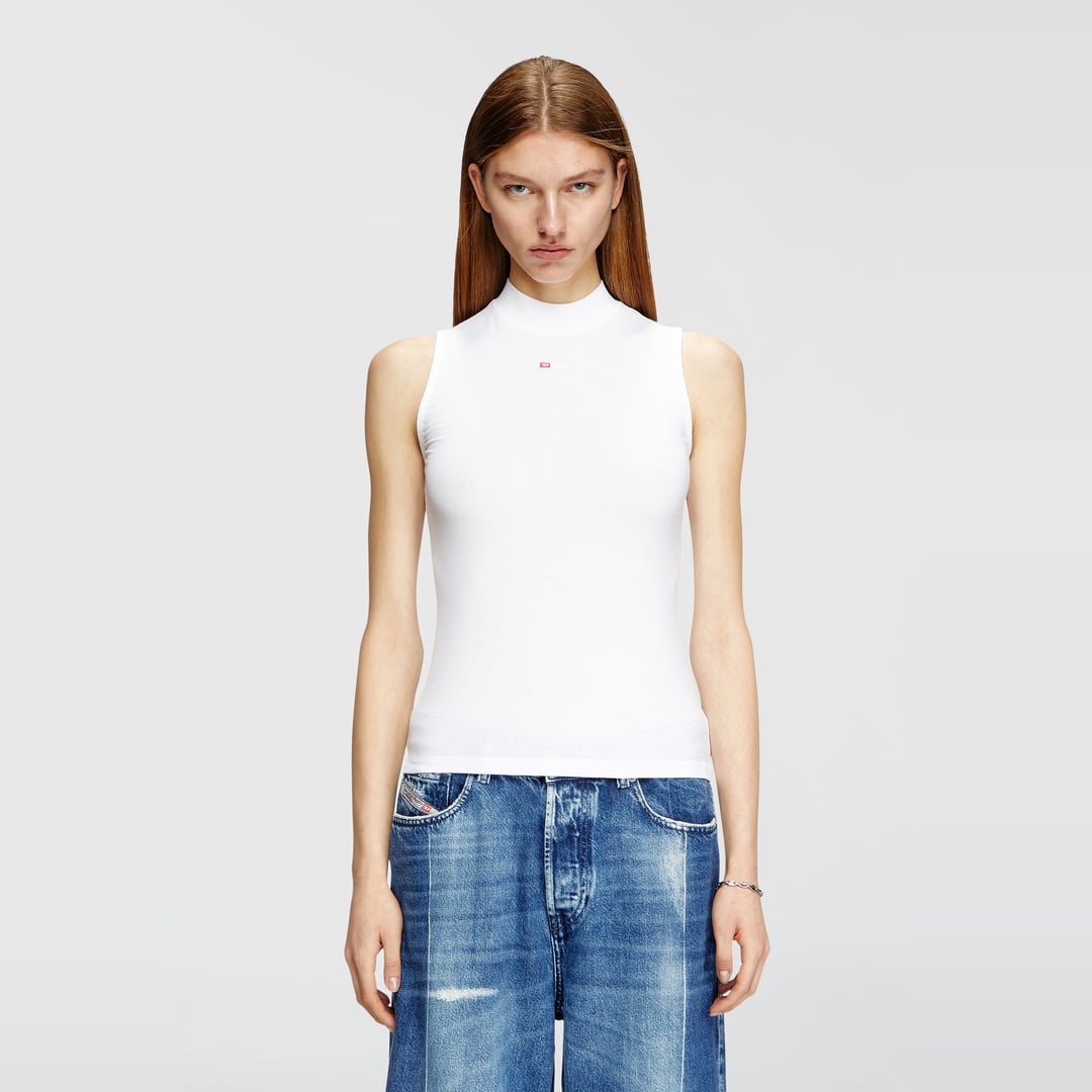 Diesel - Ribbed tank top with mock neck - T-Shirts - Woman - White