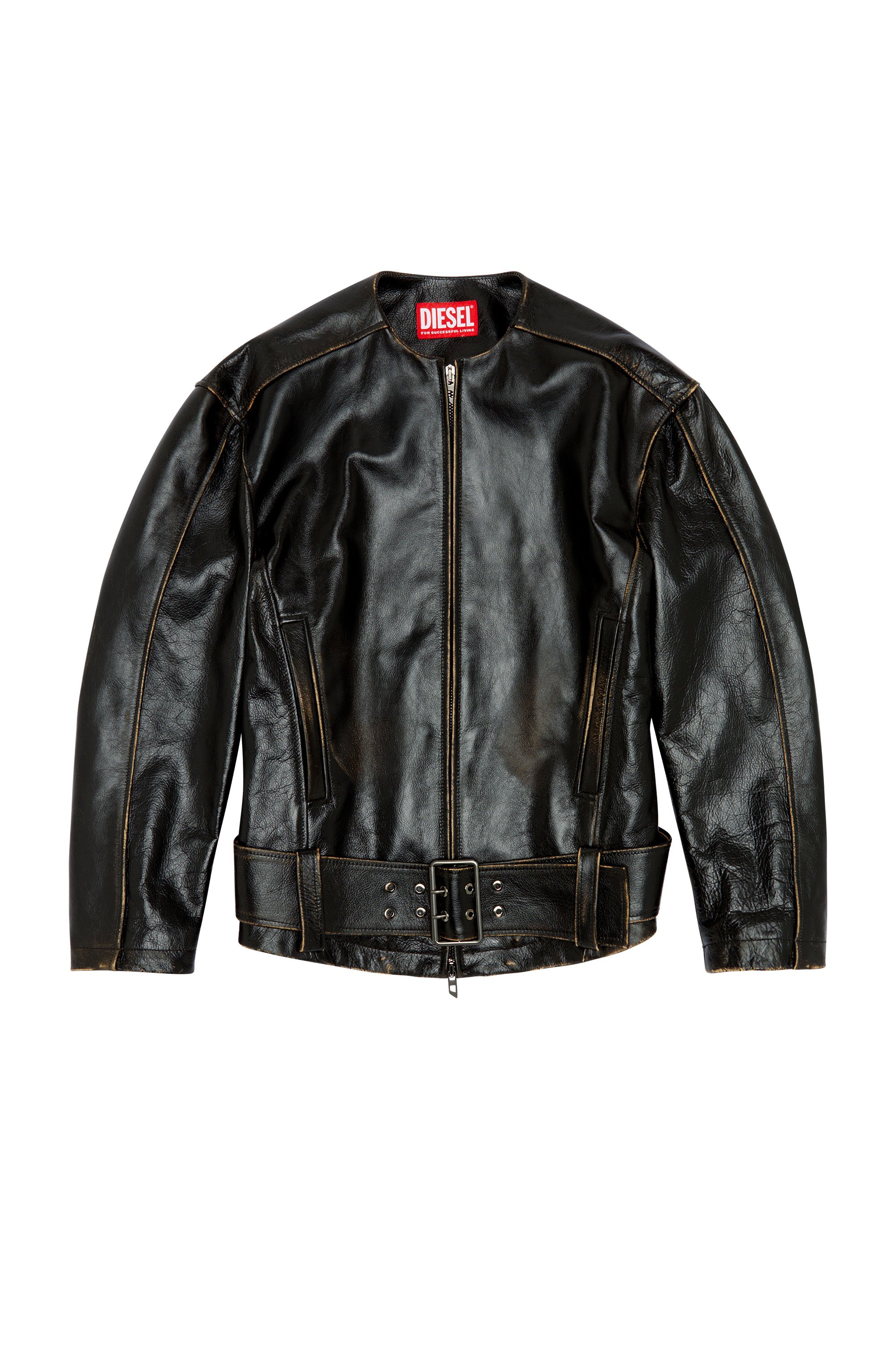 Diesel Oversized Biker Jacket In Brushed Leather In Black