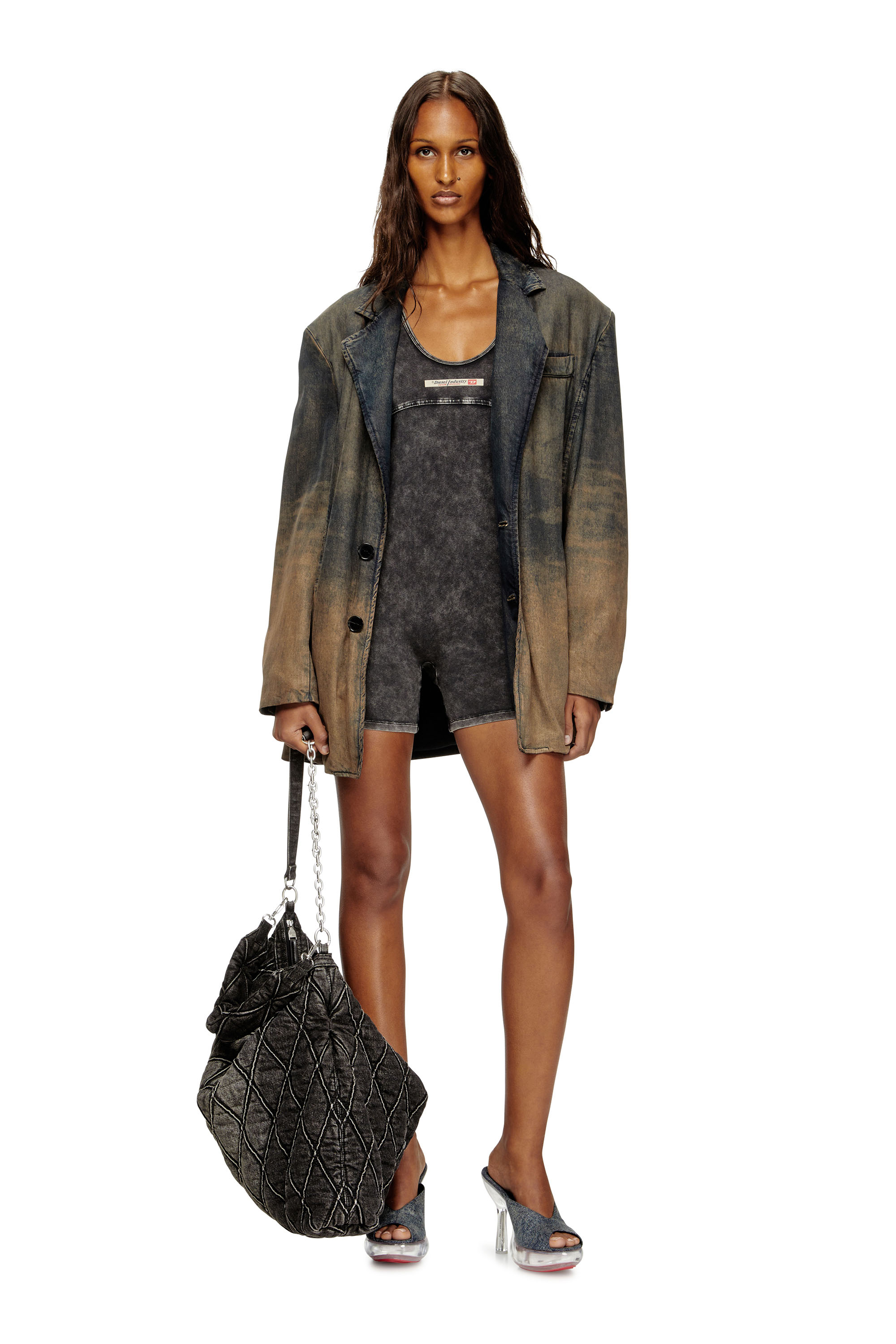 Diesel - KARIM-DNM, Woman's Playsuit in denim-effect jersey in Black - 1