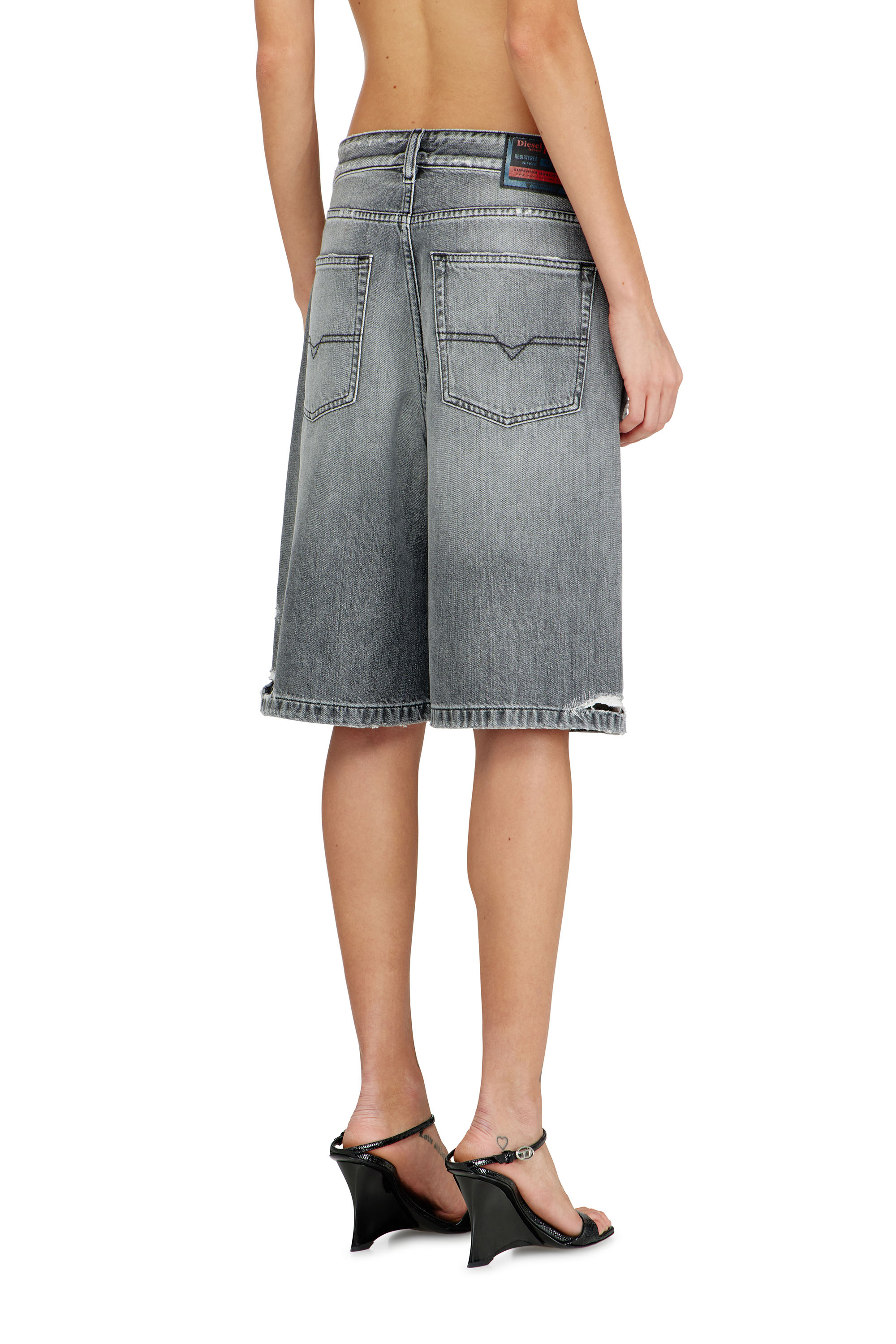 Diesel - DE-SIRE-SHORT, Woman's Denim shorts with frayed hems in Grey - 3