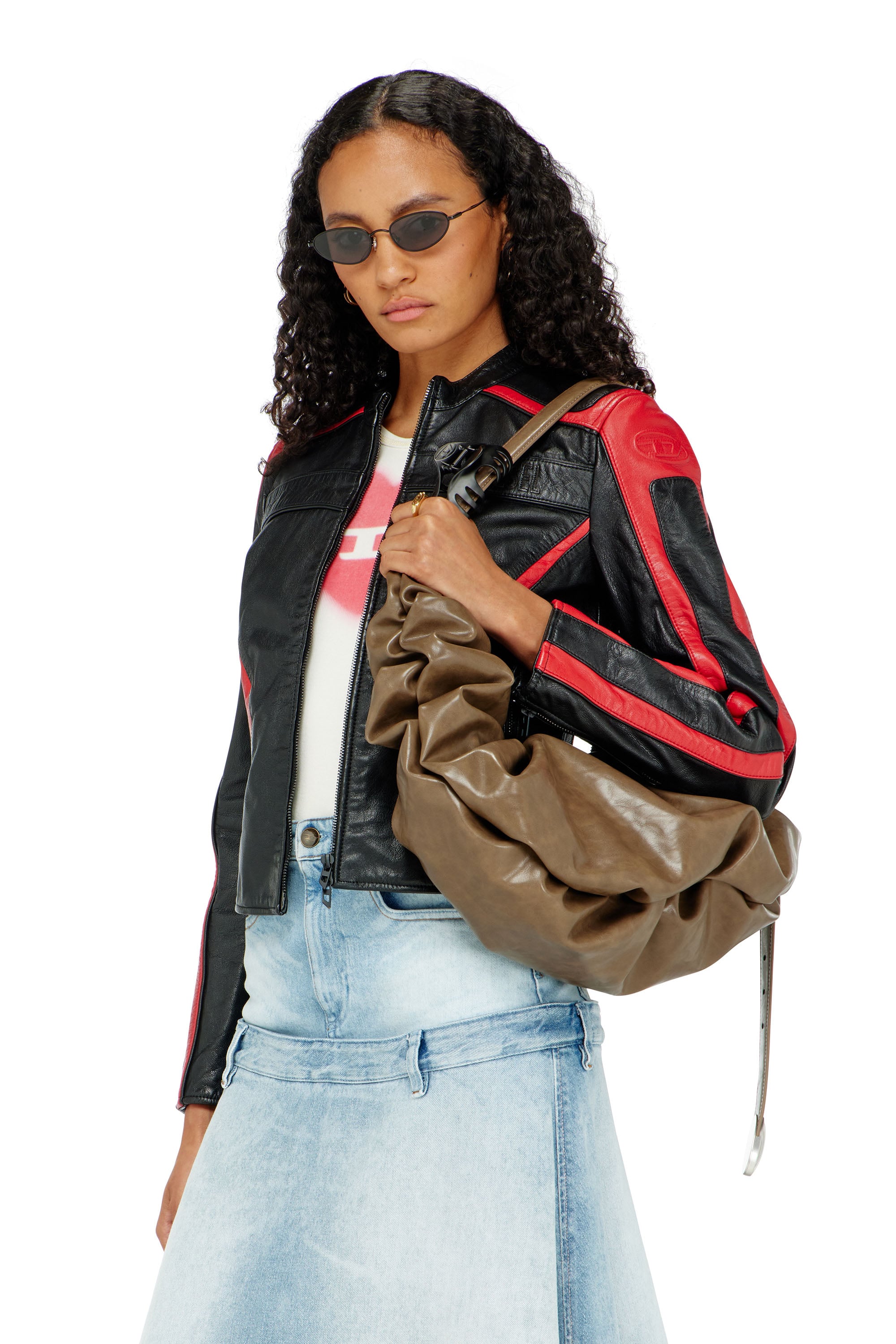 Diesel - Biker jacket in colour-block leather - Leather jackets - Woman - Multicolor