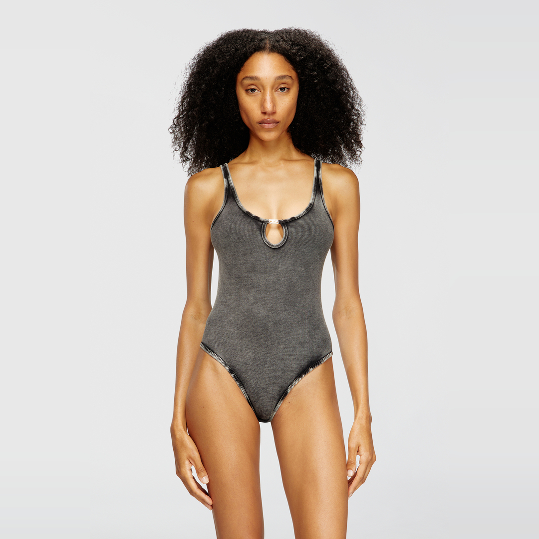 Diesel Grigio Donna - Body In Cotone Stretch Effetto Marmorizzato - Body Medio