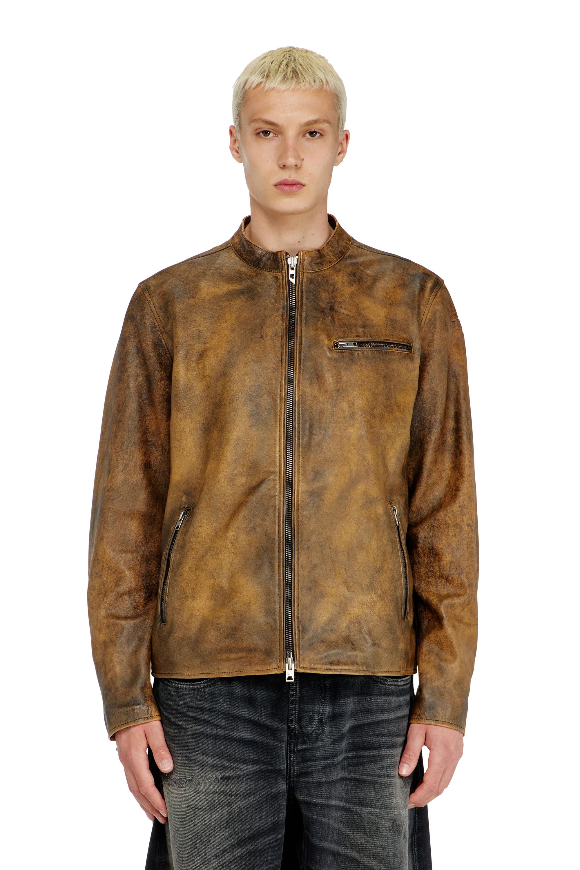 Diesel - Biker jacket in treated leather - Leather jackets - Man - Brown