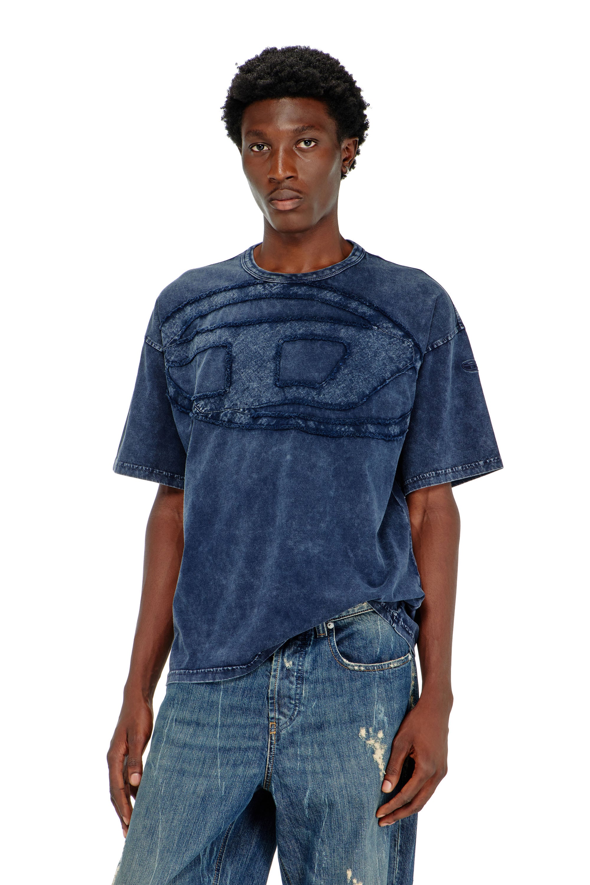 Diesel - Relaxed cotton T-shirt with Oval D applique - T-Shirts - Man - Blue
