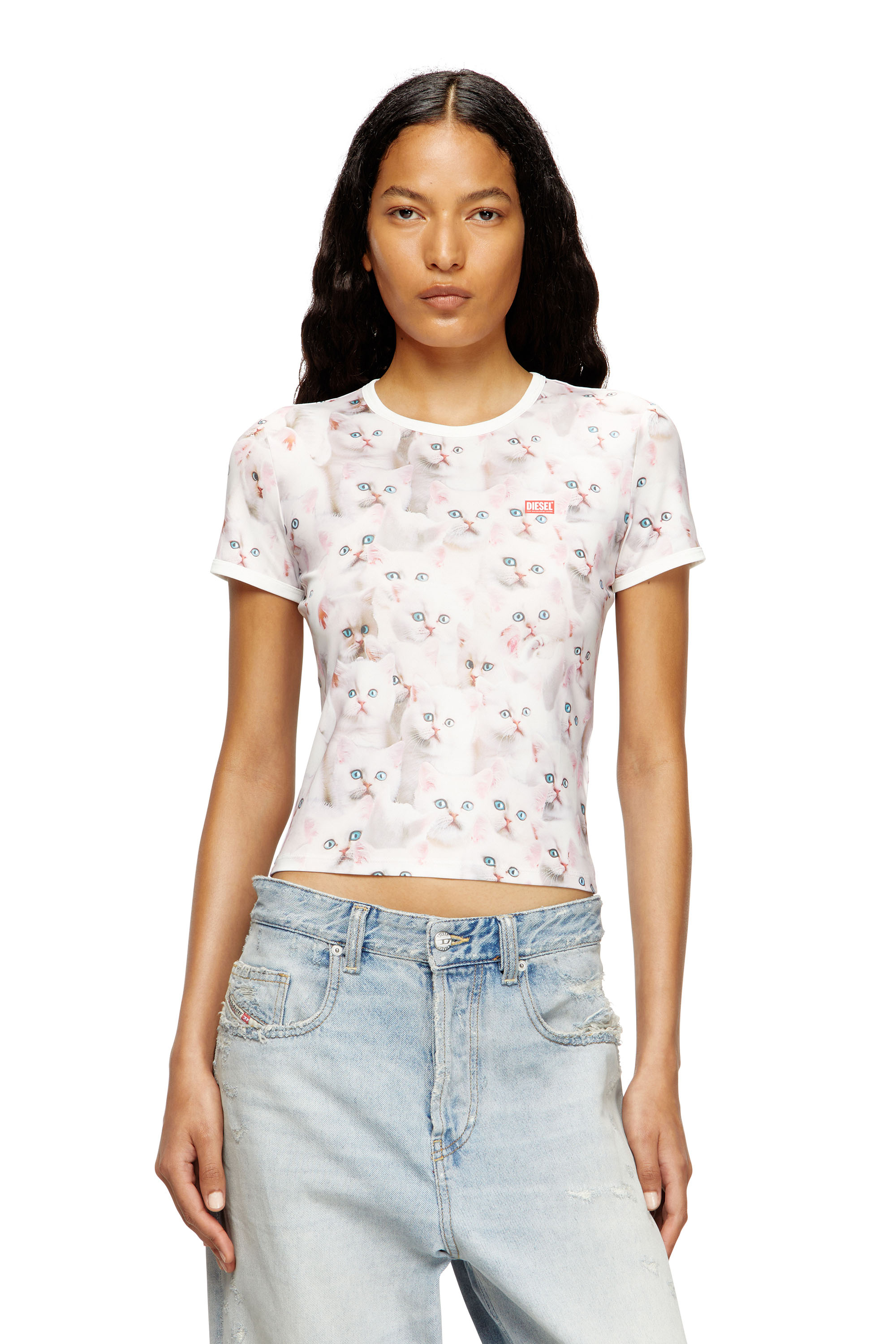 Diesel Cat-print T-shirt With Short Sleeves Throughout In White