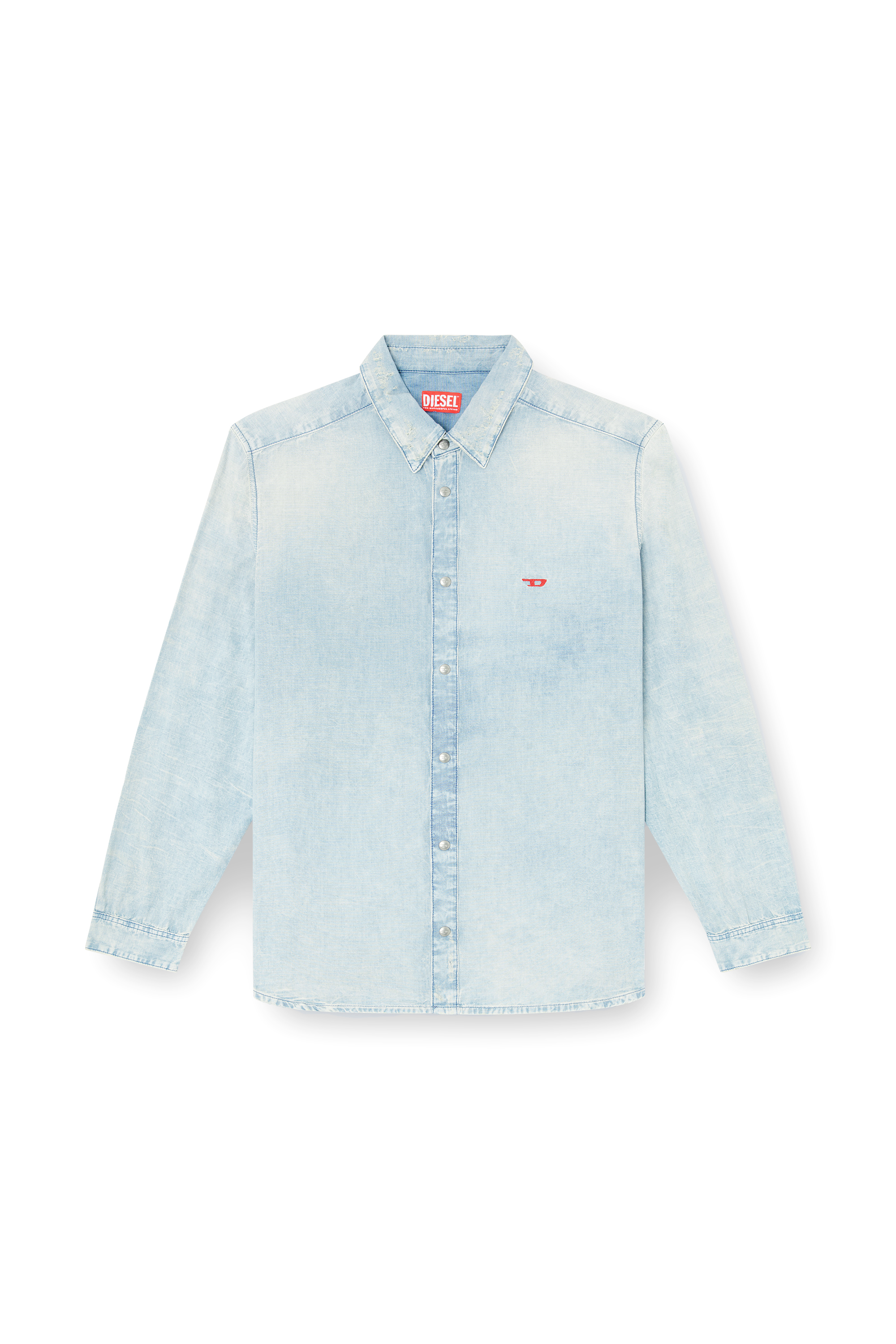 Diesel - D-SIMPLY, Man's Shirt in bleach-effect denim in Light Blue - 3
