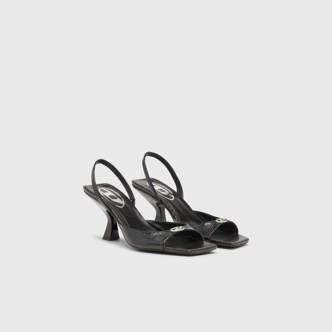Diesel - D-Amber-Slingback sandals in lizard-effect leather - Sandals - Woman - Black