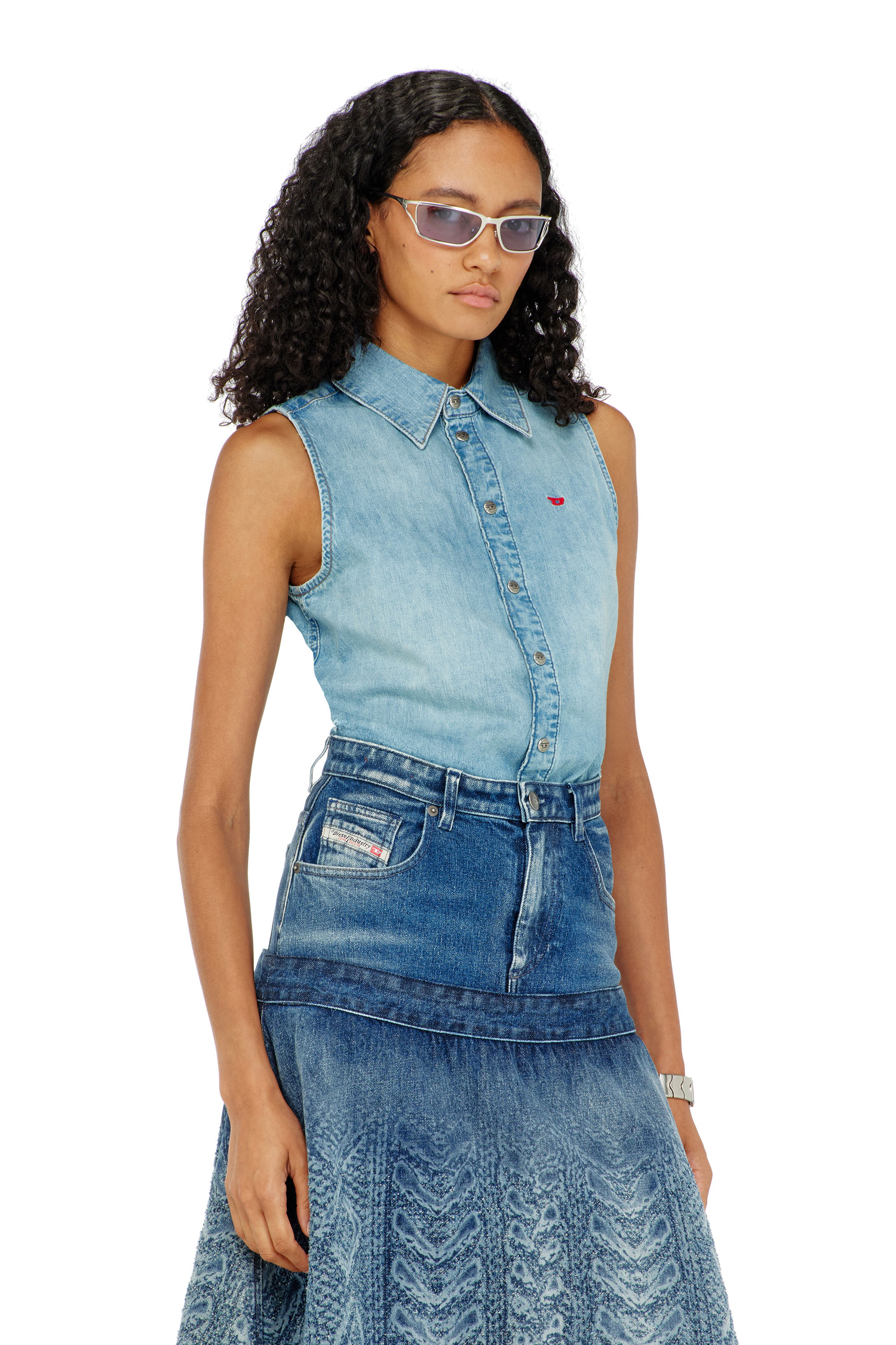 Diesel - Sleeveless denim shirt - Denim Shirts - Woman - Blue