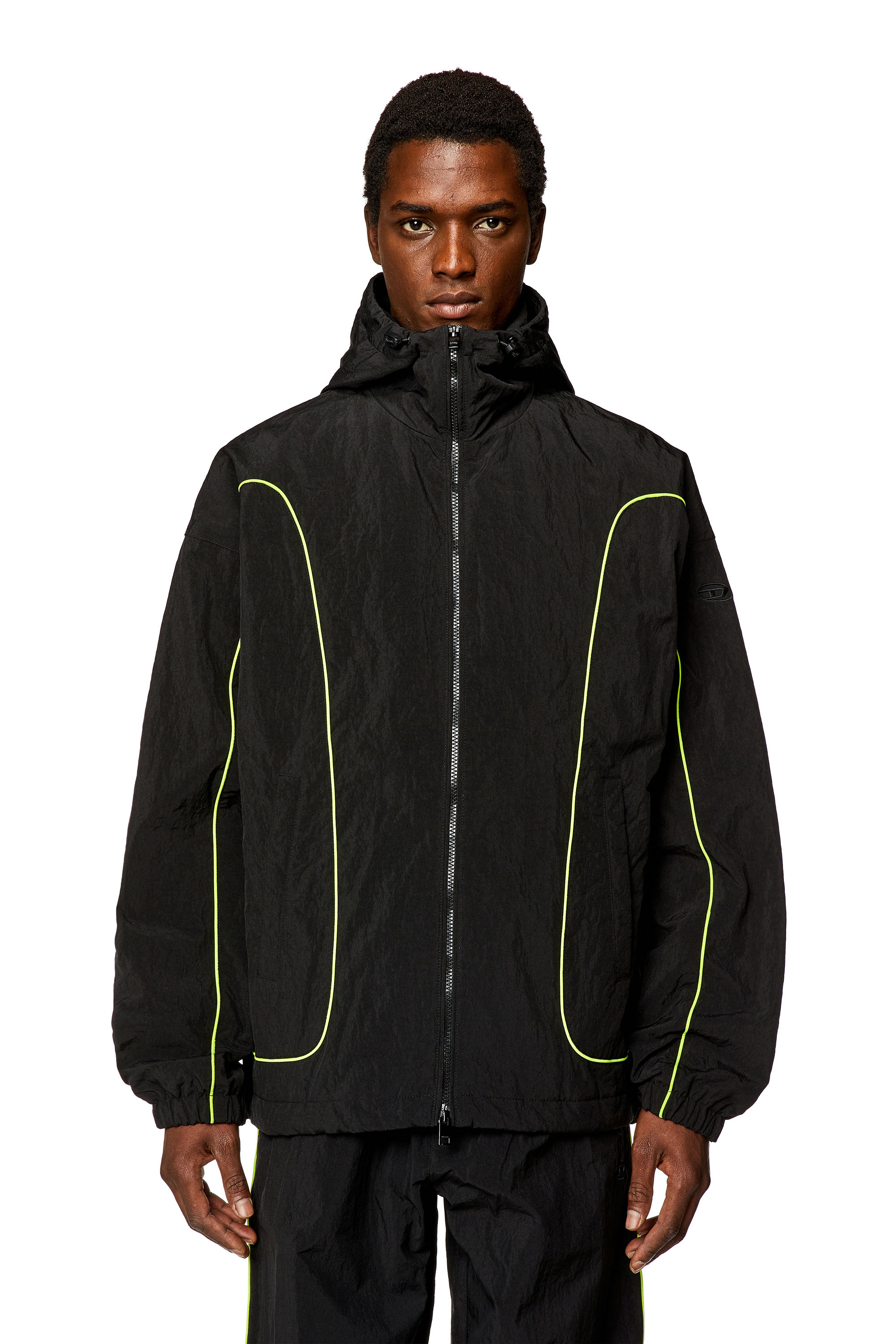 Diesel - Padded hooded jacket in wrinkled nylon - Jackets - Man - Black
